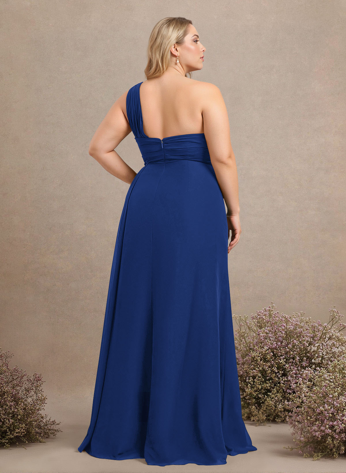A-Line One-Shoulder Sleeveless Chiffon Bridesmaid Dresses With High Split, product image 220