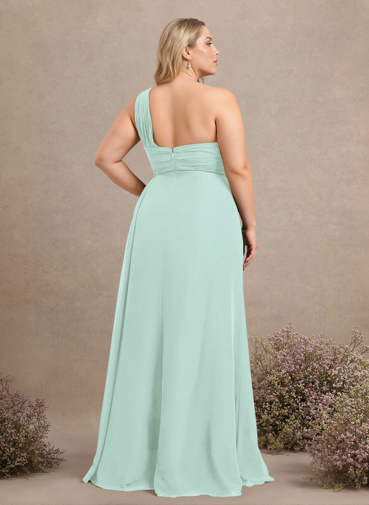 A-Line One-Shoulder Sleeveless Chiffon Bridesmaid Dresses With High Split, product image 294