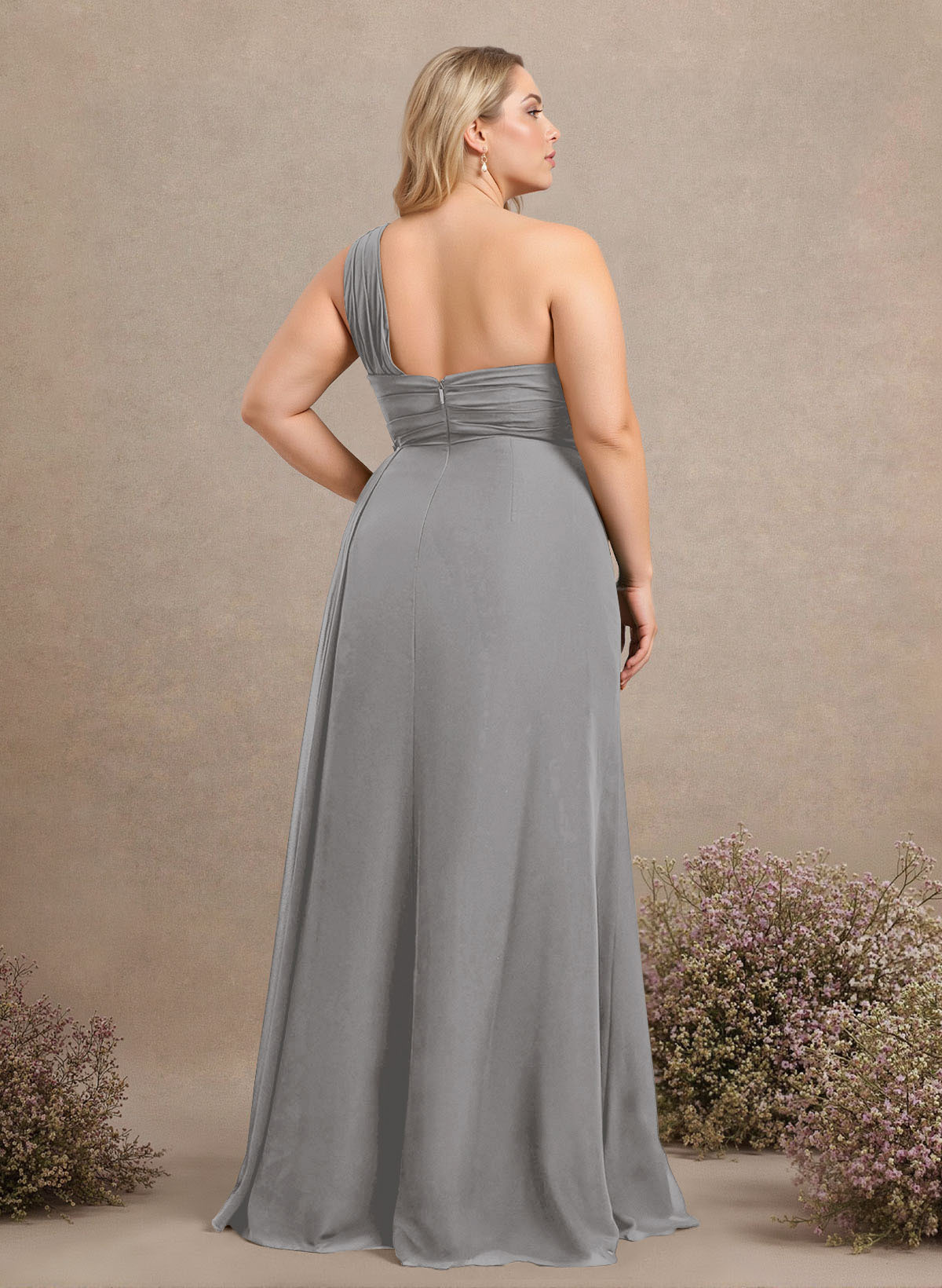 A-Line One-Shoulder Sleeveless Chiffon Bridesmaid Dresses With High Split, product image 318