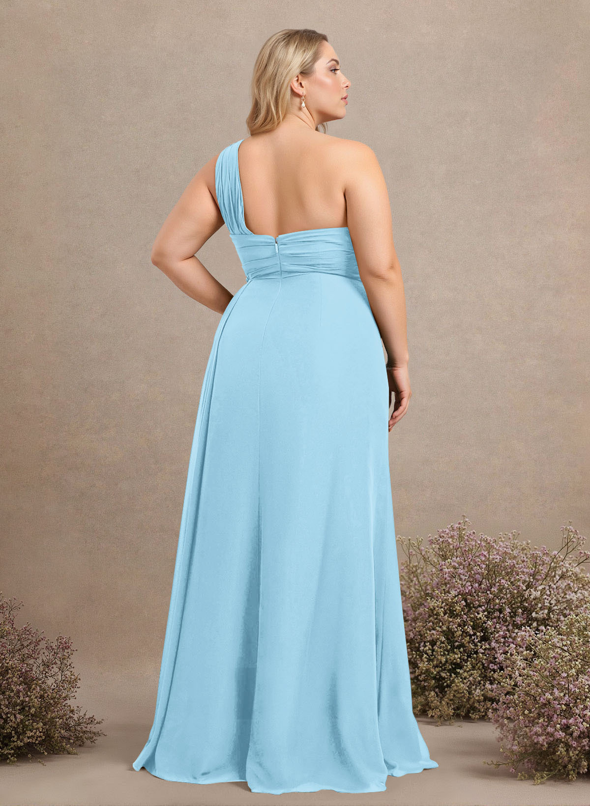 A-Line One-Shoulder Sleeveless Chiffon Bridesmaid Dresses With High Split, product image 228