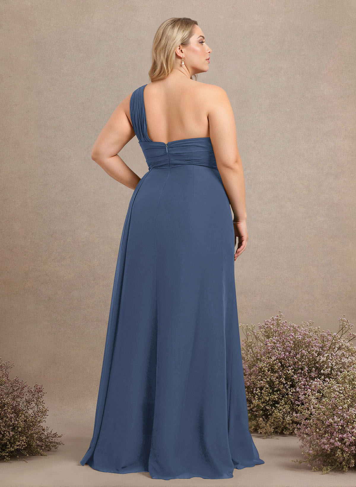 A-Line One-Shoulder Sleeveless Chiffon Bridesmaid Dresses With High Split, product image 214