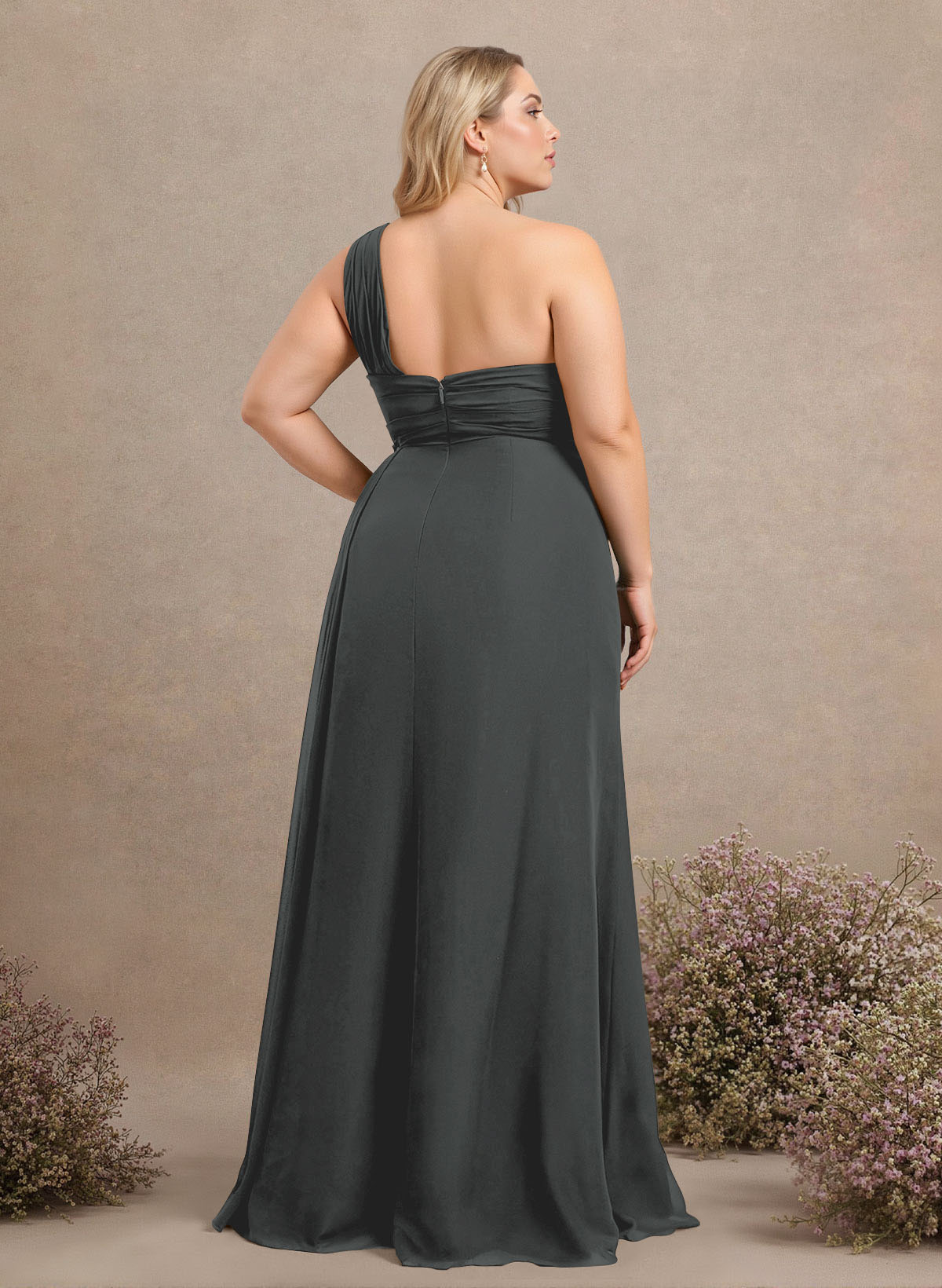 A-Line One-Shoulder Sleeveless Chiffon Bridesmaid Dresses With High Split, product image 320