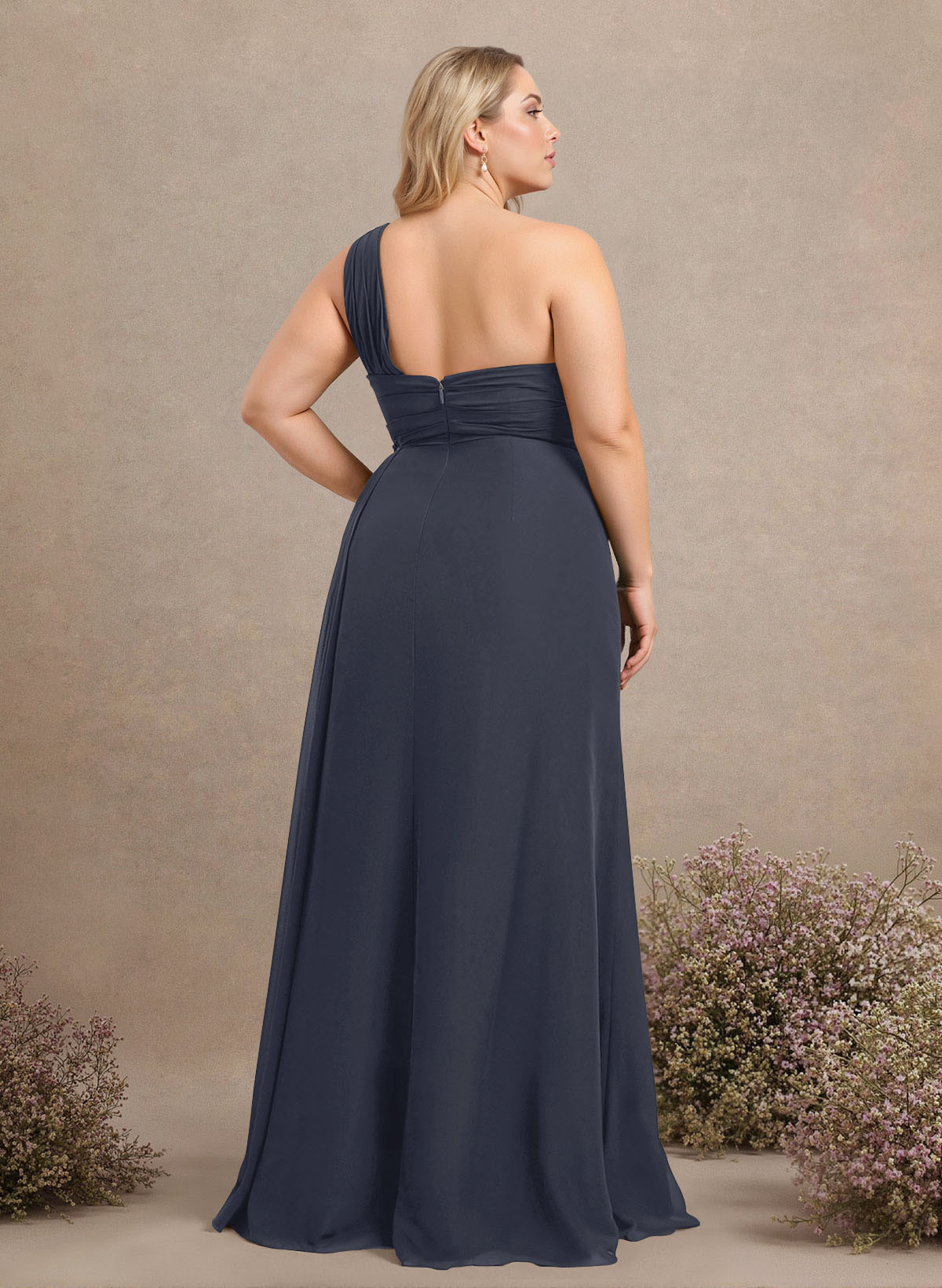 A-Line One-Shoulder Sleeveless Chiffon Bridesmaid Dresses With High Split, product image 216