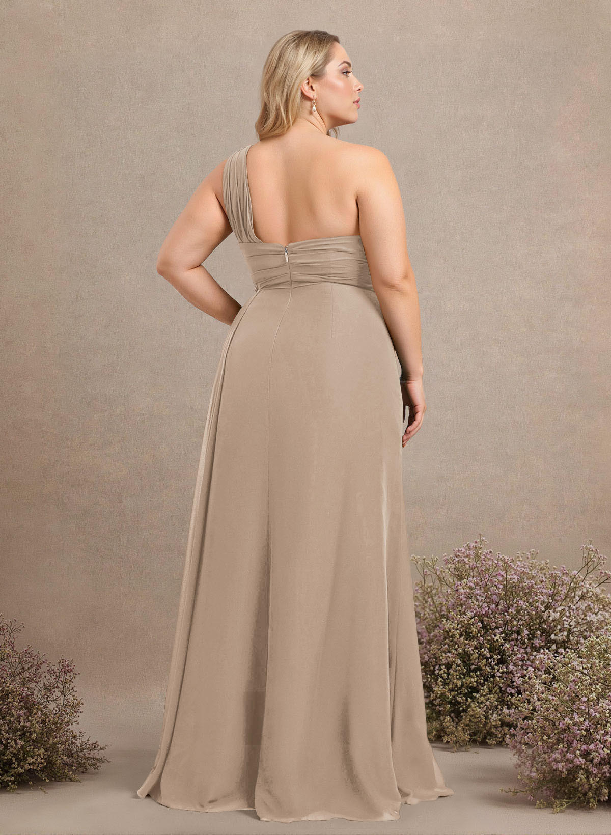 A-Line One-Shoulder Sleeveless Chiffon Bridesmaid Dresses With High Split, product image 302