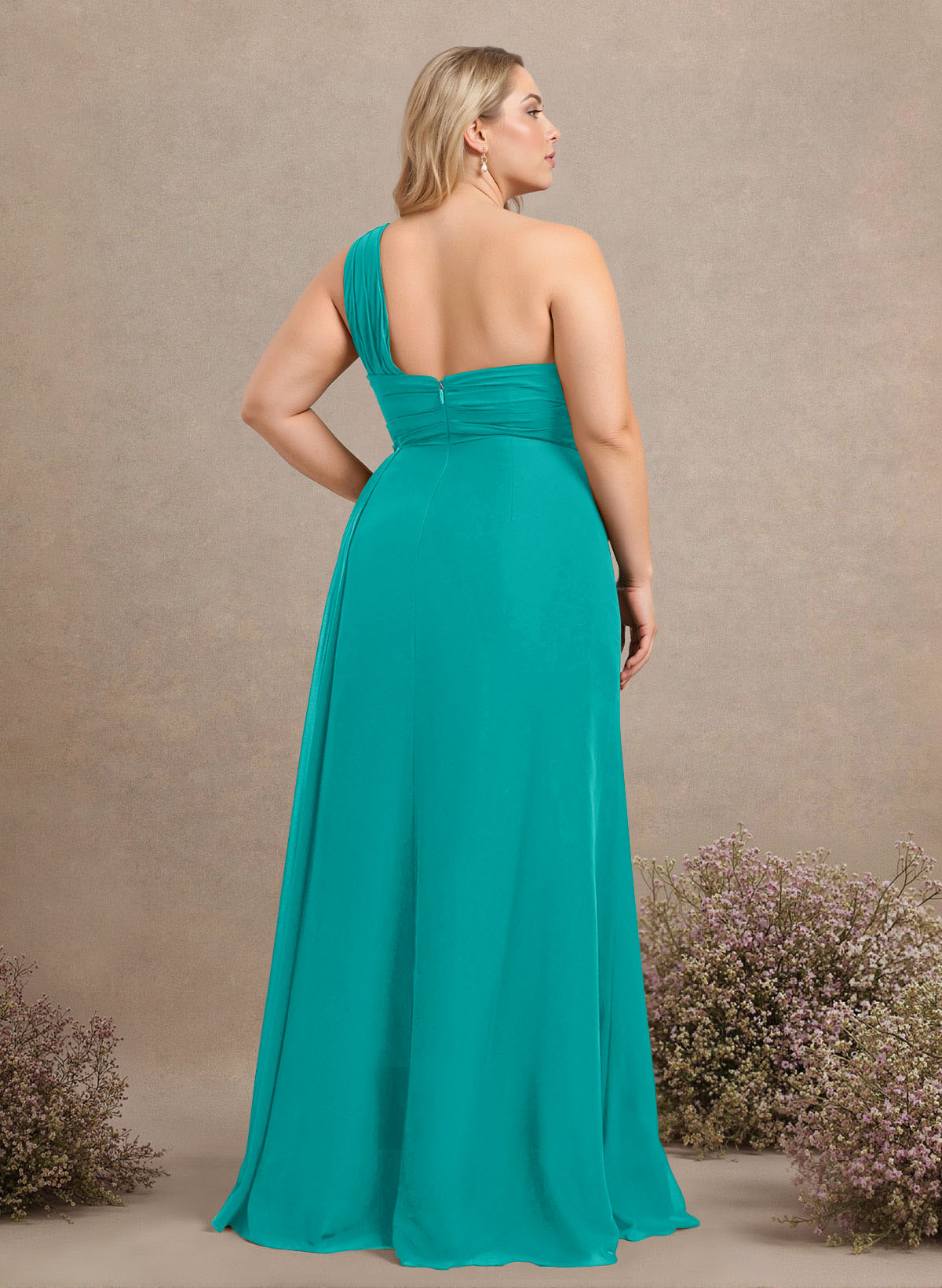 A-Line One-Shoulder Sleeveless Chiffon Bridesmaid Dresses With High Split, product image 340