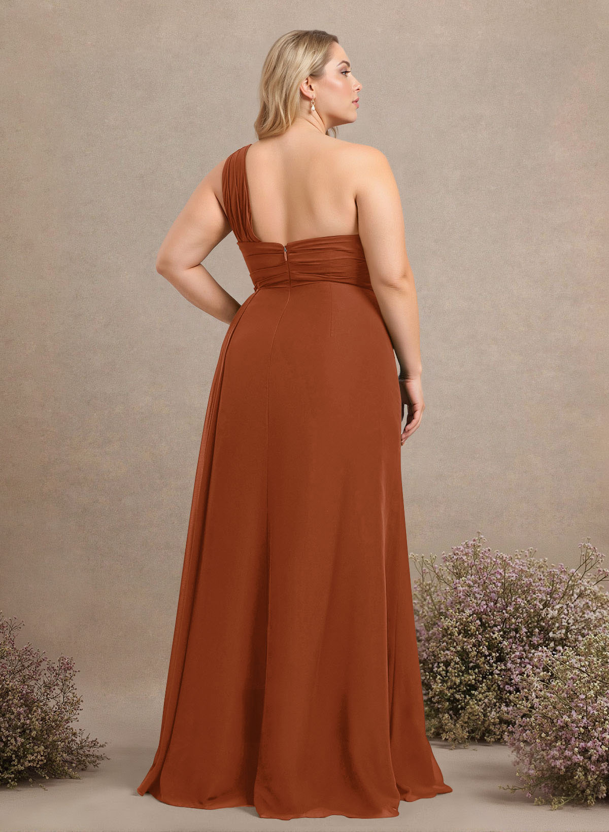 A-Line One-Shoulder Sleeveless Chiffon Bridesmaid Dresses With High Split, product image 338