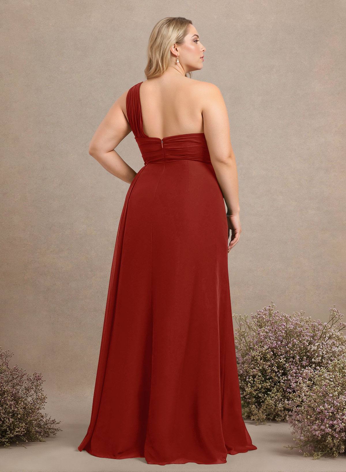 A-Line One-Shoulder Sleeveless Chiffon Bridesmaid Dresses With High Split, product image 242