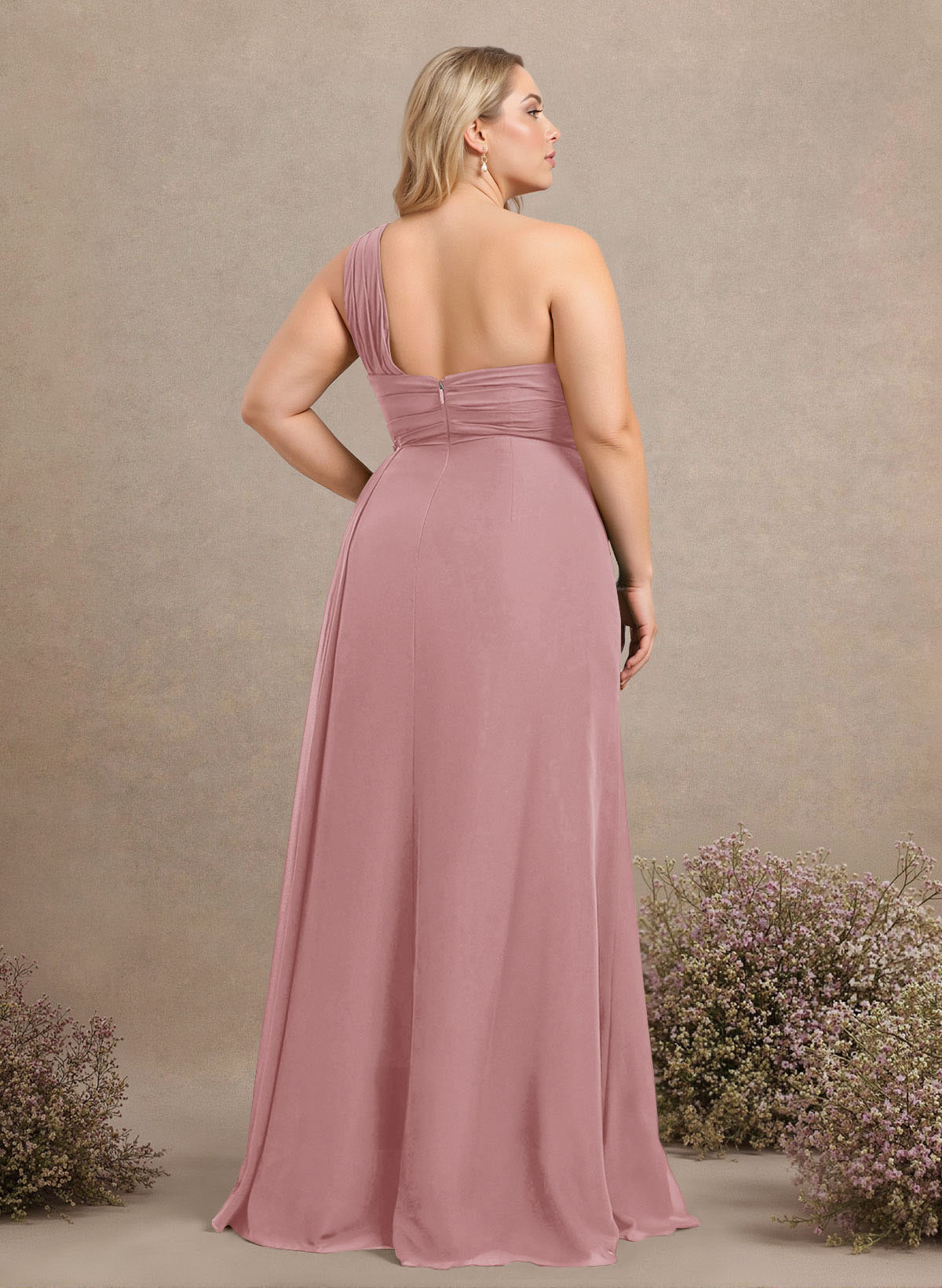 A-Line One-Shoulder Sleeveless Chiffon Bridesmaid Dresses With High Split, product image 264