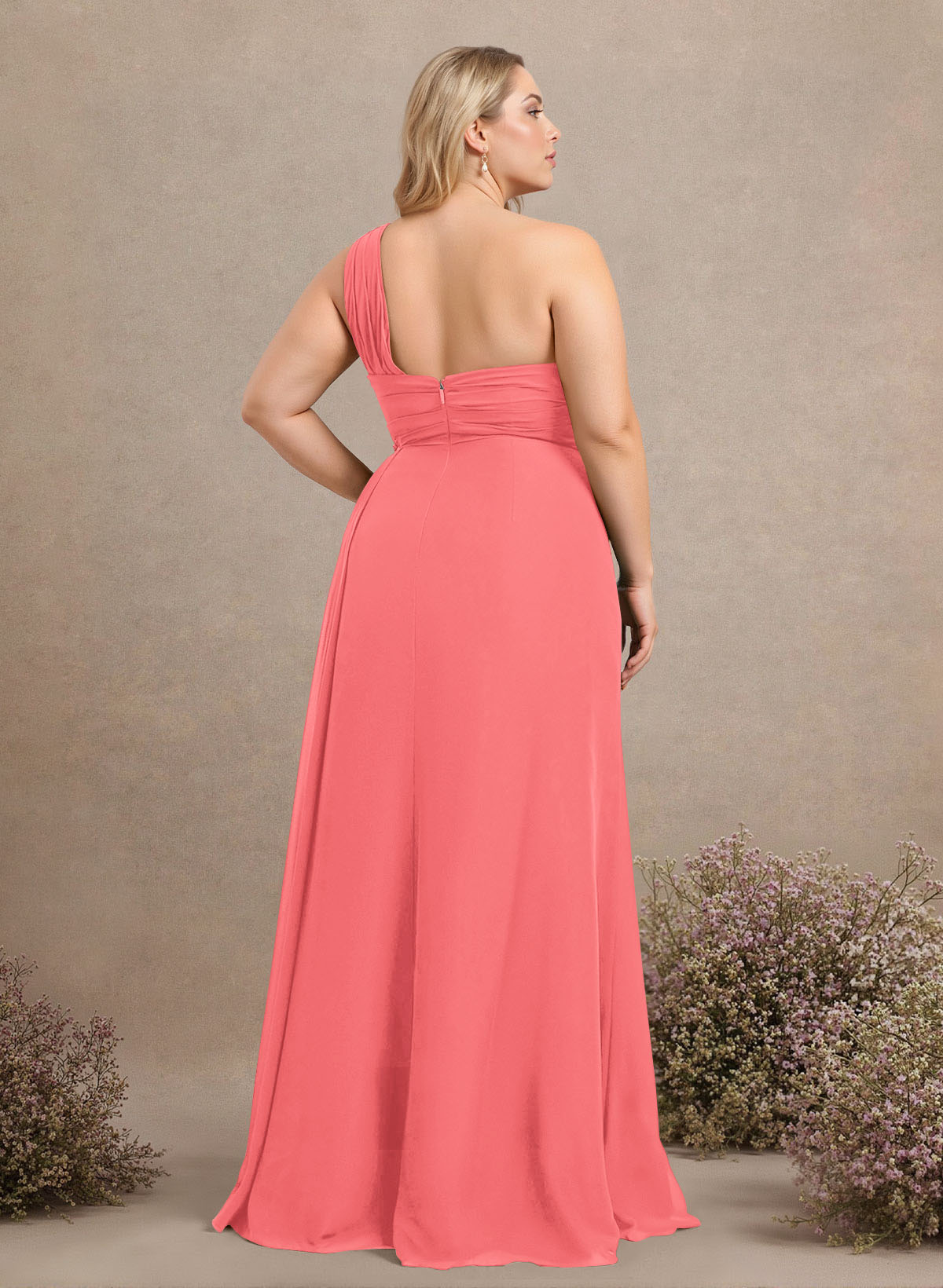 A-Line One-Shoulder Sleeveless Chiffon Bridesmaid Dresses With High Split, product image 244
