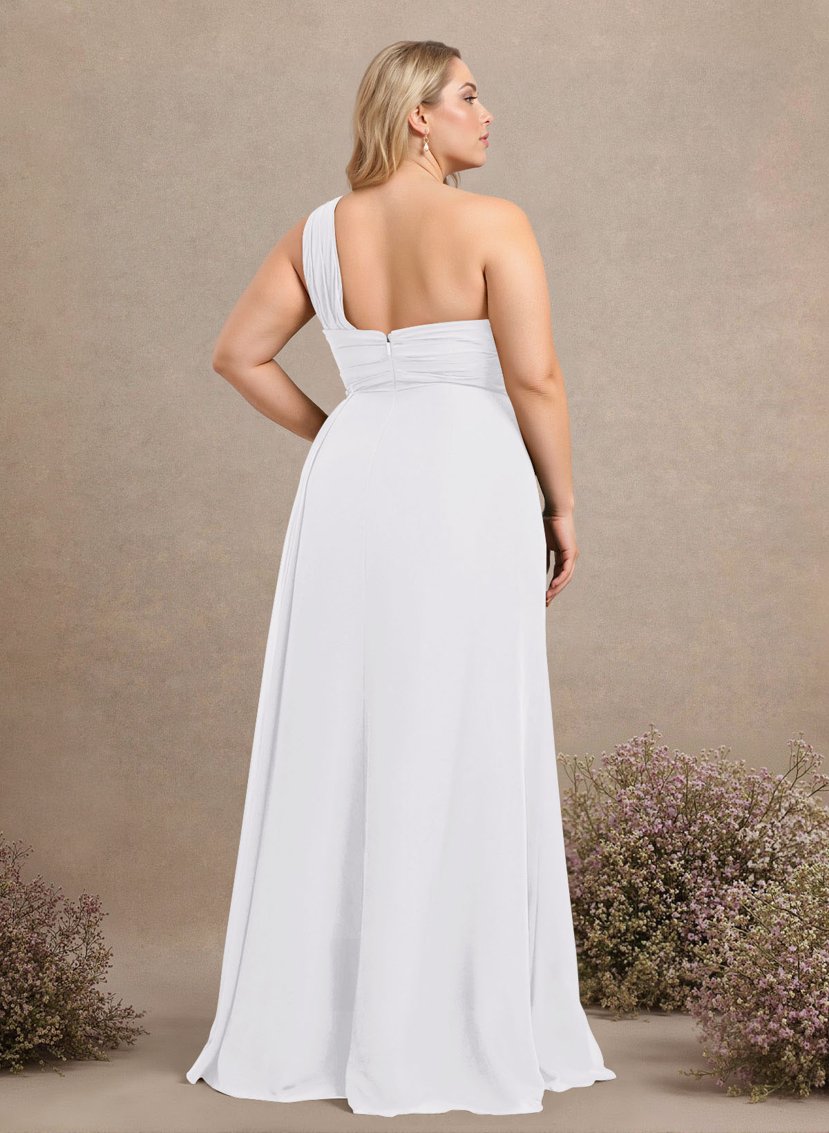 A-Line One-Shoulder Sleeveless Chiffon Bridesmaid Dresses With High Split, product image 316