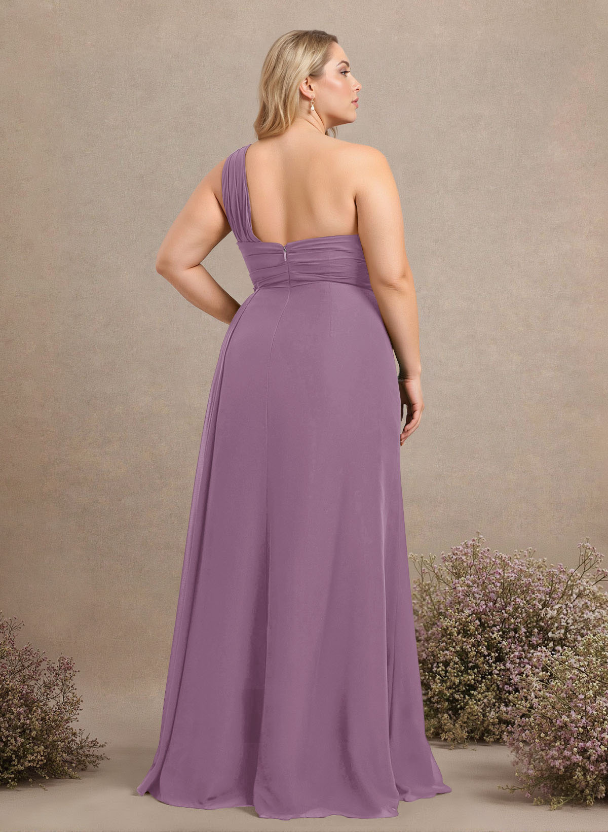 A-Line One-Shoulder Sleeveless Chiffon Bridesmaid Dresses With High Split, product image 262