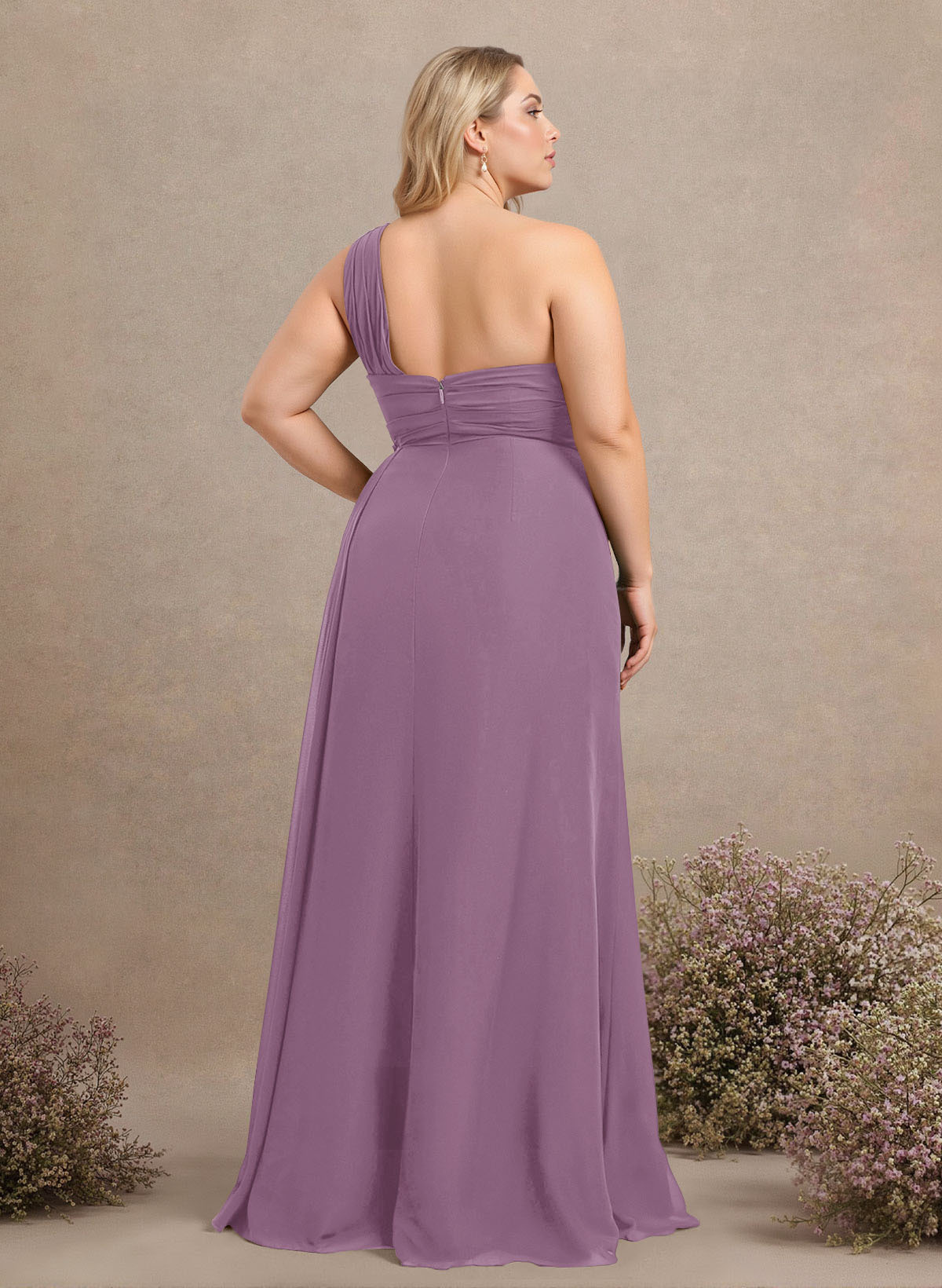 A-Line One-Shoulder Sleeveless Chiffon Bridesmaid Dresses With High Split, product image 262