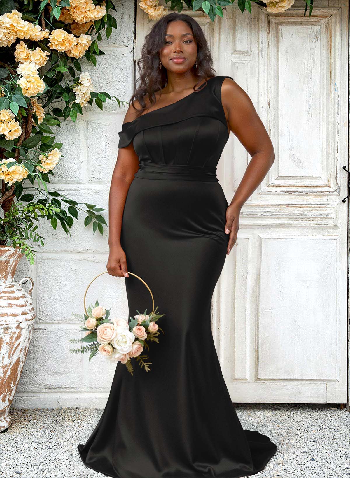 Trumpet/Mermaid Asymmetrical Sweep Train Charmeuse Bridesmaid Dresses, product image 77
