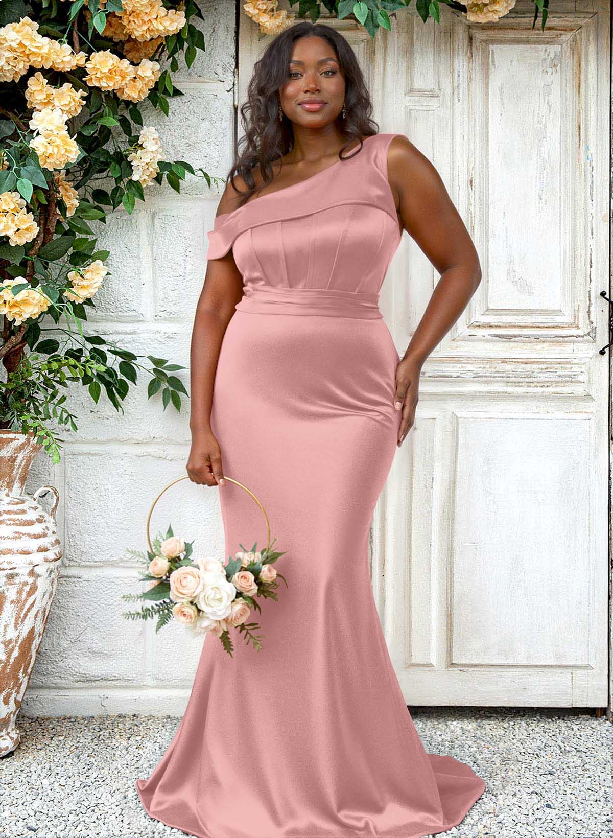 Trumpet/Mermaid Asymmetrical Sweep Train Charmeuse Bridesmaid Dresses, product image 113