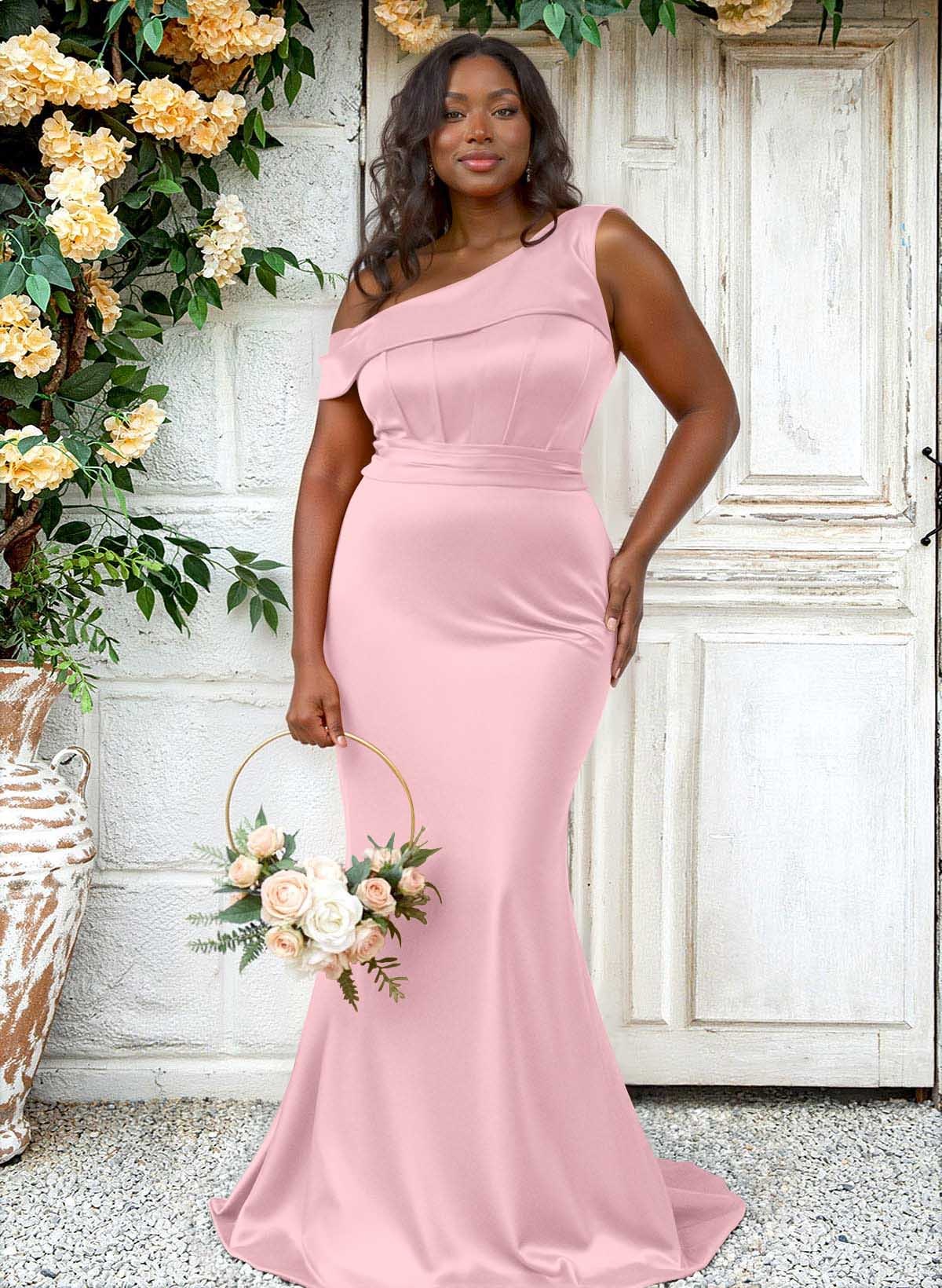 Trumpet/Mermaid Asymmetrical Sweep Train Charmeuse Bridesmaid Dresses, product image 119