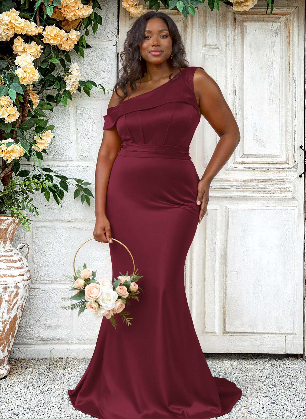 Trumpet/Mermaid Asymmetrical Sweep Train Charmeuse Bridesmaid Dresses, product image 79