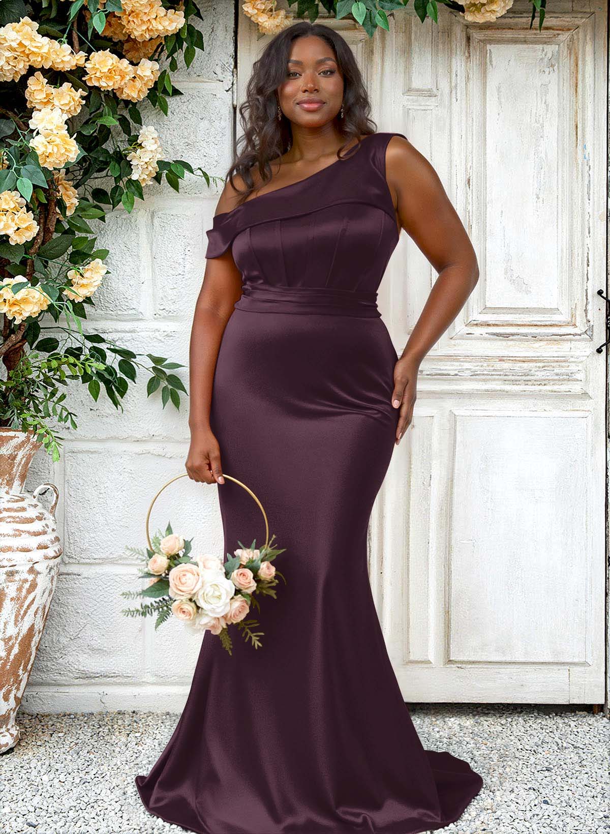 Trumpet/Mermaid Asymmetrical Sweep Train Charmeuse Bridesmaid Dresses, product image 115