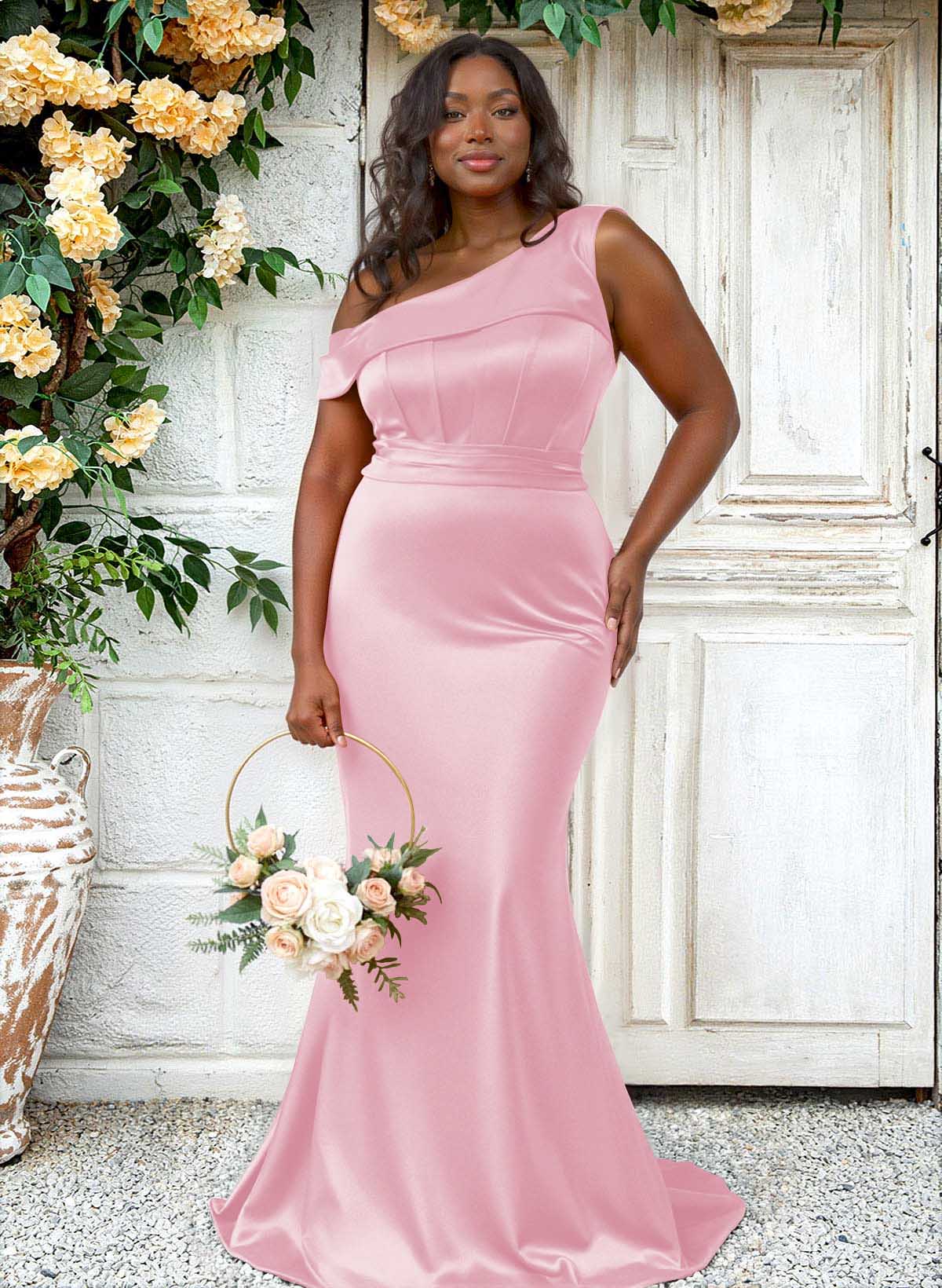 Trumpet/Mermaid Asymmetrical Sweep Train Charmeuse Bridesmaid Dresses, product image 131