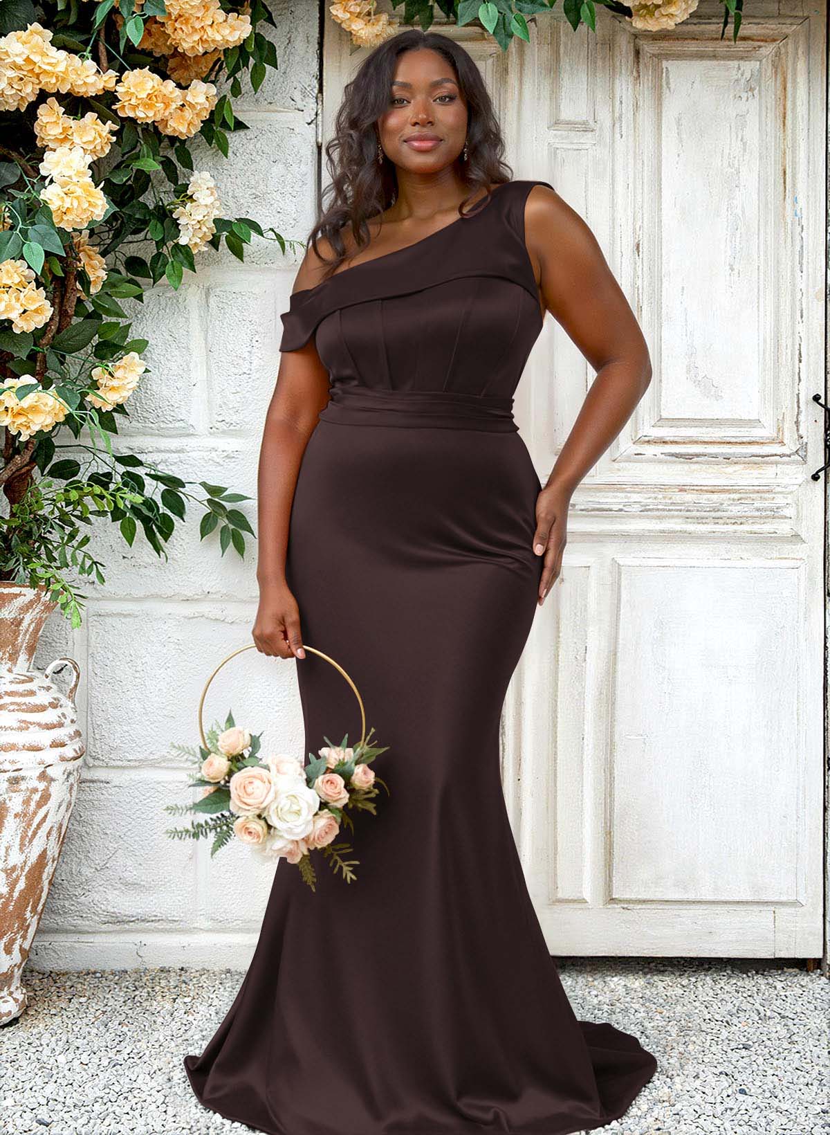 Trumpet/Mermaid Asymmetrical Sweep Train Charmeuse Bridesmaid Dresses, product image 143