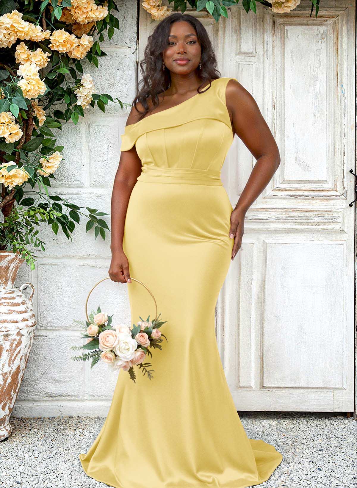 Trumpet/Mermaid Asymmetrical Sweep Train Charmeuse Bridesmaid Dresses, product image 83