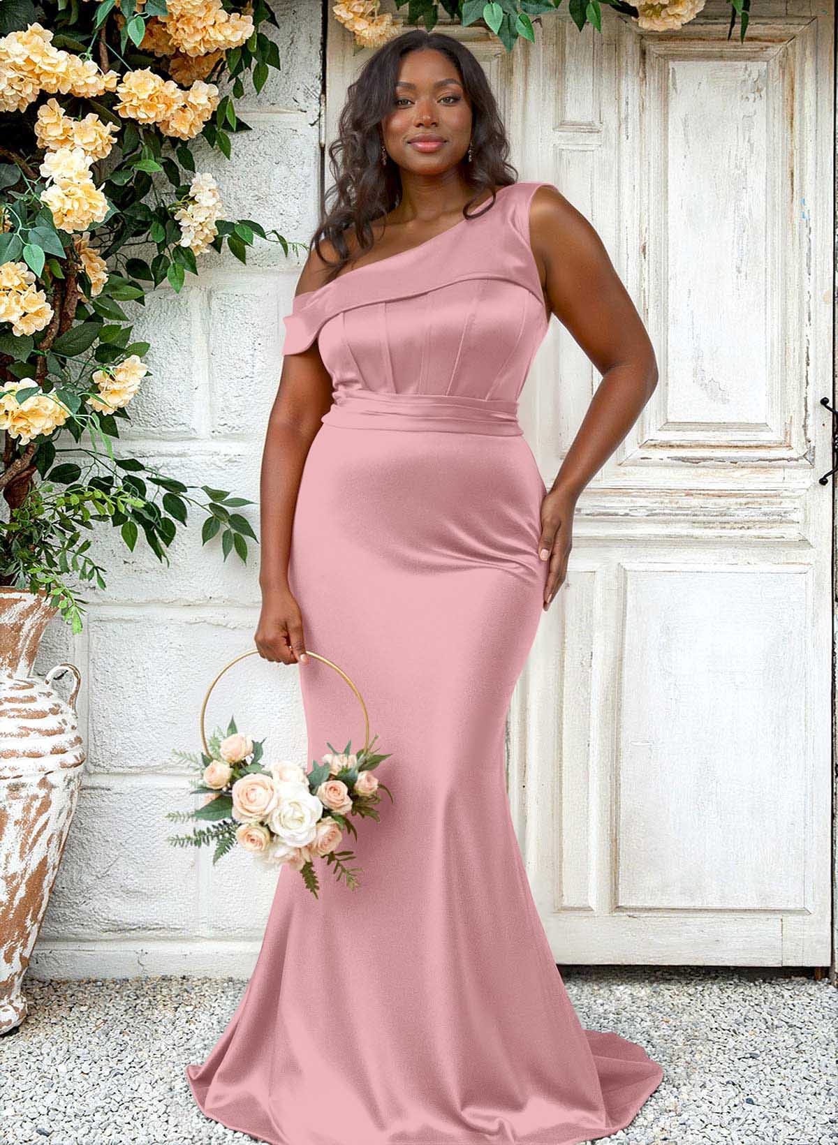 Trumpet/Mermaid Asymmetrical Sweep Train Charmeuse Bridesmaid Dresses, product image 87