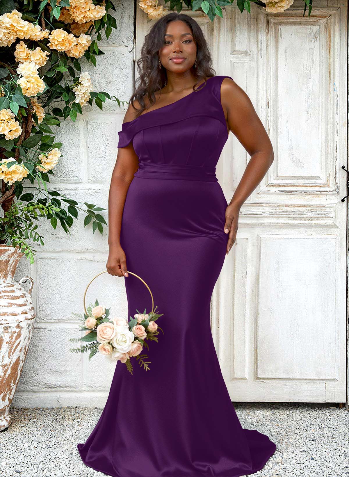 Trumpet/Mermaid Asymmetrical Sweep Train Charmeuse Bridesmaid Dresses, product image 93