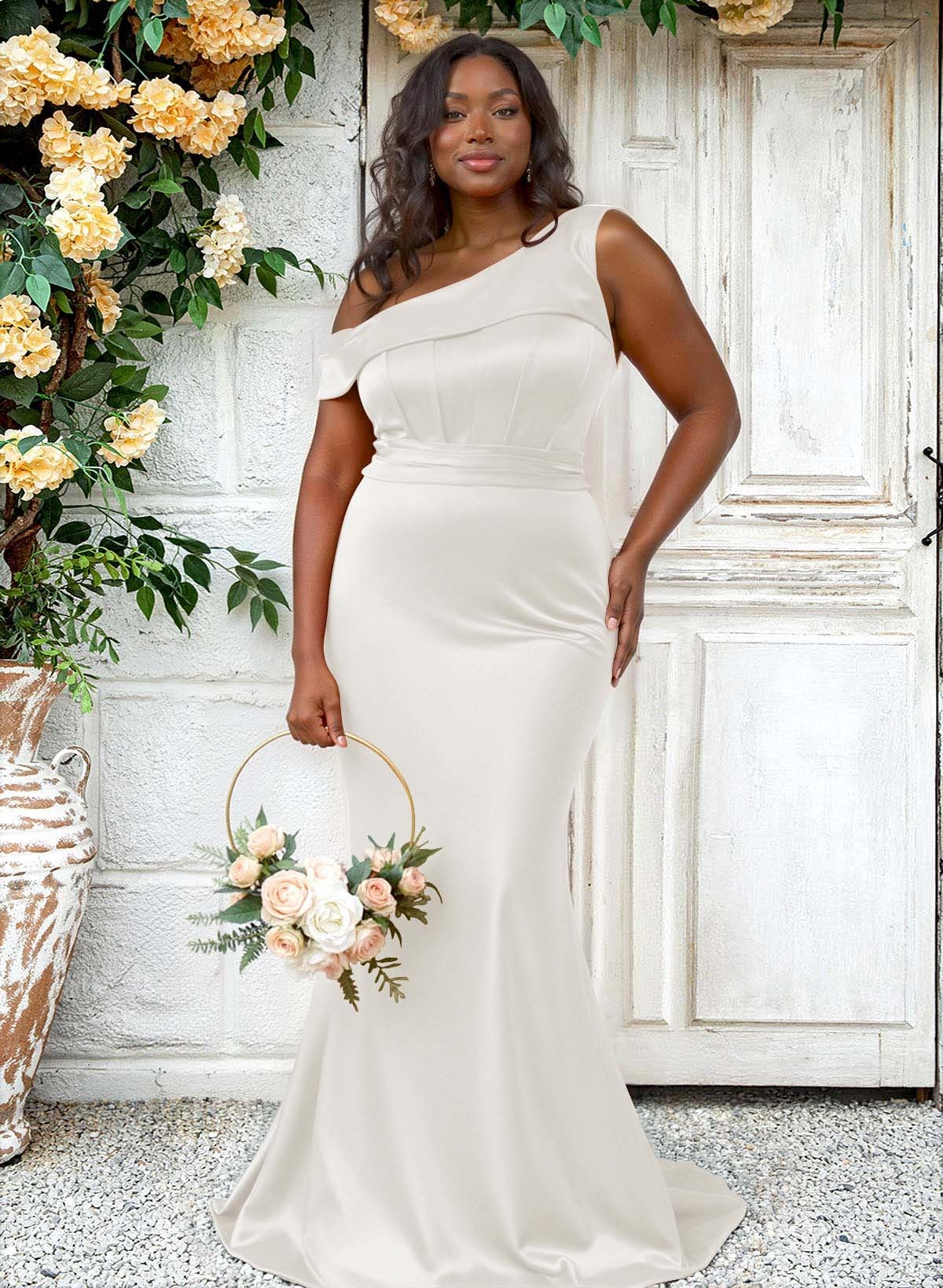 Trumpet/Mermaid Asymmetrical Sweep Train Charmeuse Bridesmaid Dresses, product image 95