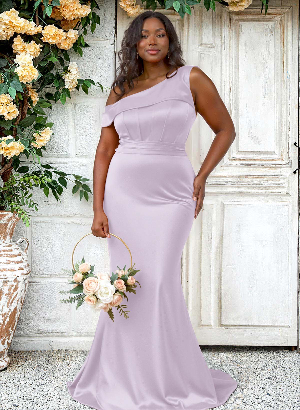 Trumpet/Mermaid Asymmetrical Sweep Train Charmeuse Bridesmaid Dresses, product image 97