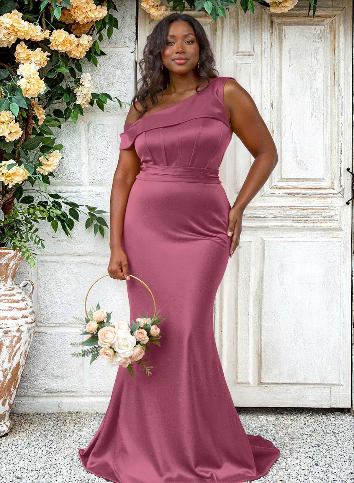 Trumpet/Mermaid Asymmetrical Sweep Train Charmeuse Bridesmaid Dresses, product image 121