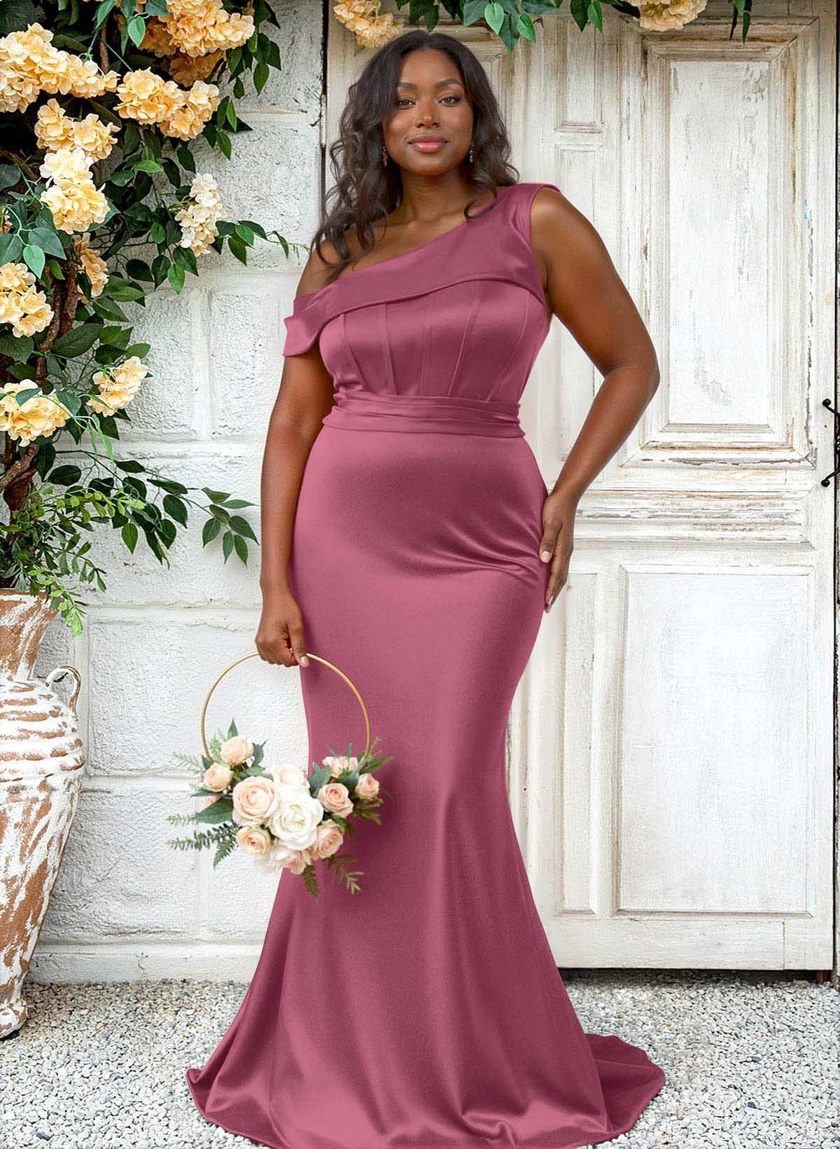 Trumpet/Mermaid Asymmetrical Sweep Train Charmeuse Bridesmaid Dresses, product image 121