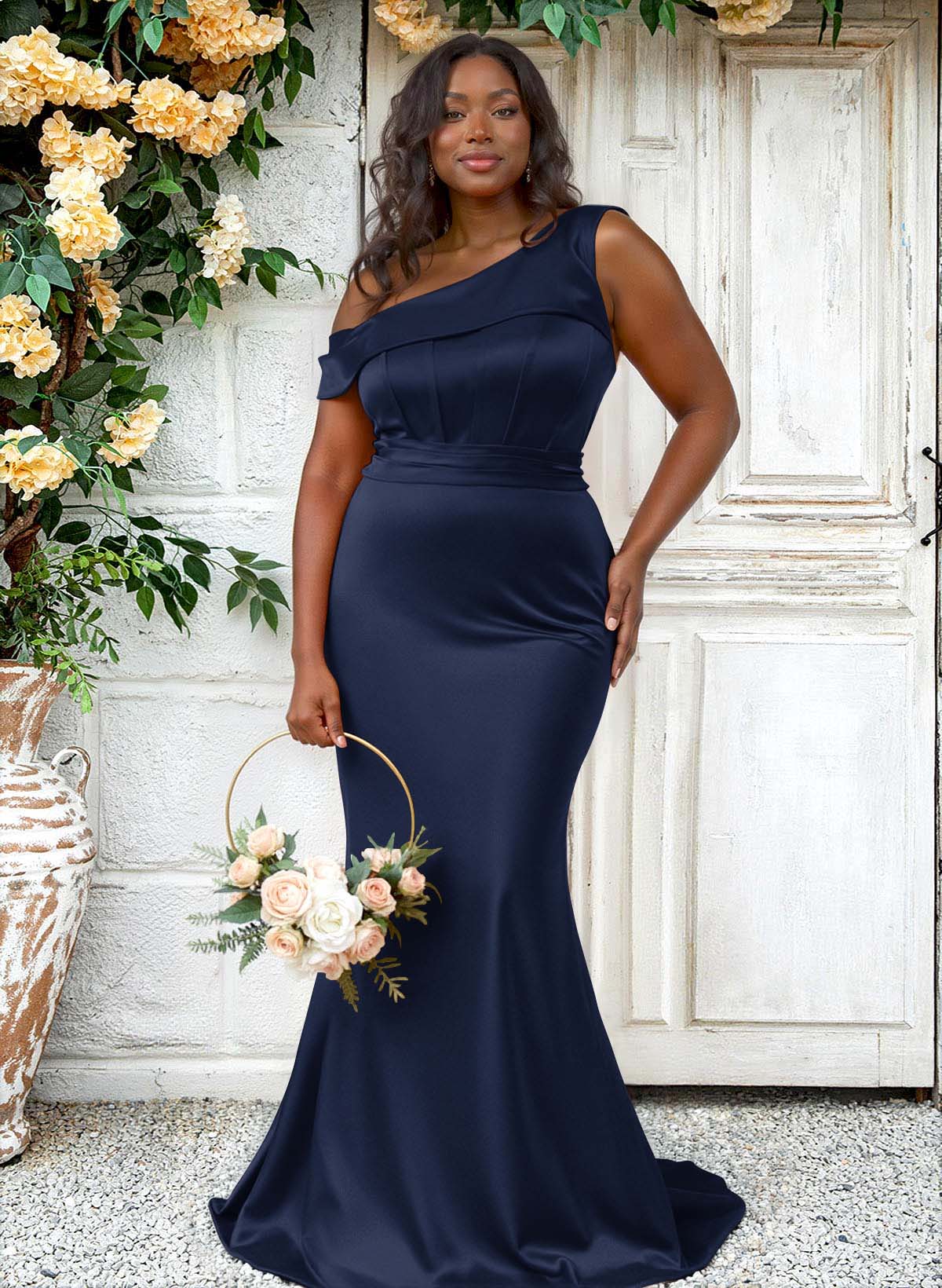 Trumpet/Mermaid Asymmetrical Sweep Train Charmeuse Bridesmaid Dresses, product image 101