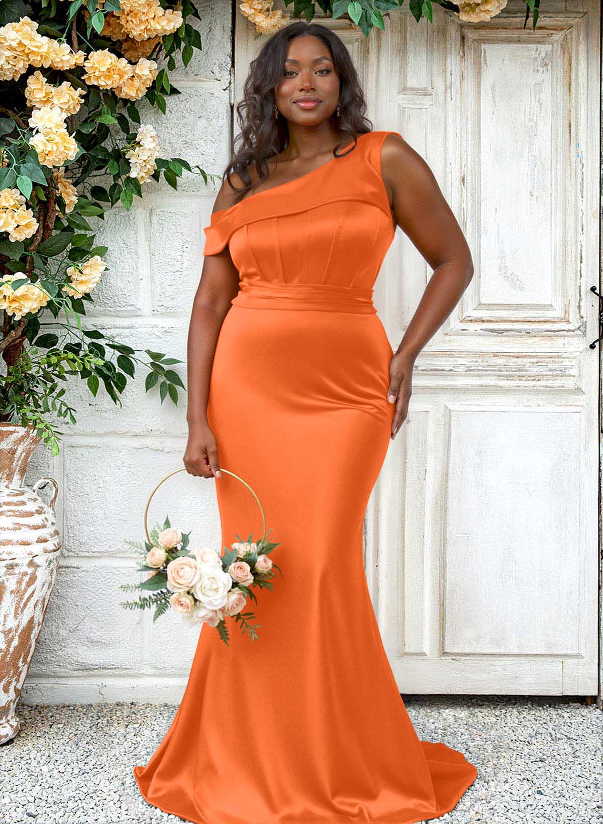 Trumpet/Mermaid Asymmetrical Sweep Train Charmeuse Bridesmaid Dresses, product image 139