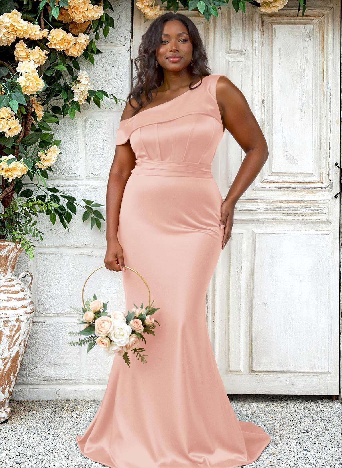 Trumpet/Mermaid Asymmetrical Sweep Train Charmeuse Bridesmaid Dresses, product image 103