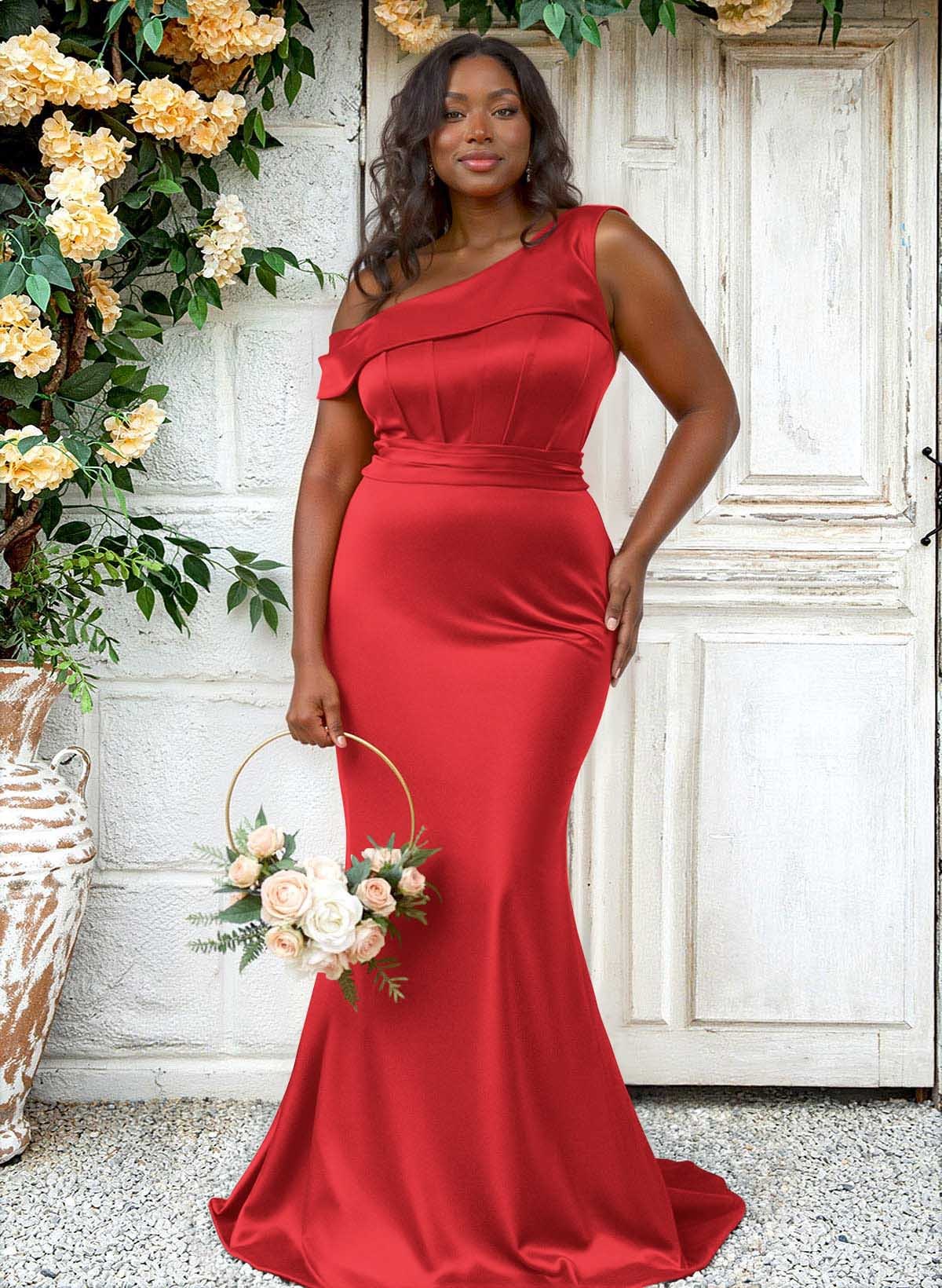 Trumpet/Mermaid Asymmetrical Sweep Train Charmeuse Bridesmaid Dresses, product image 105