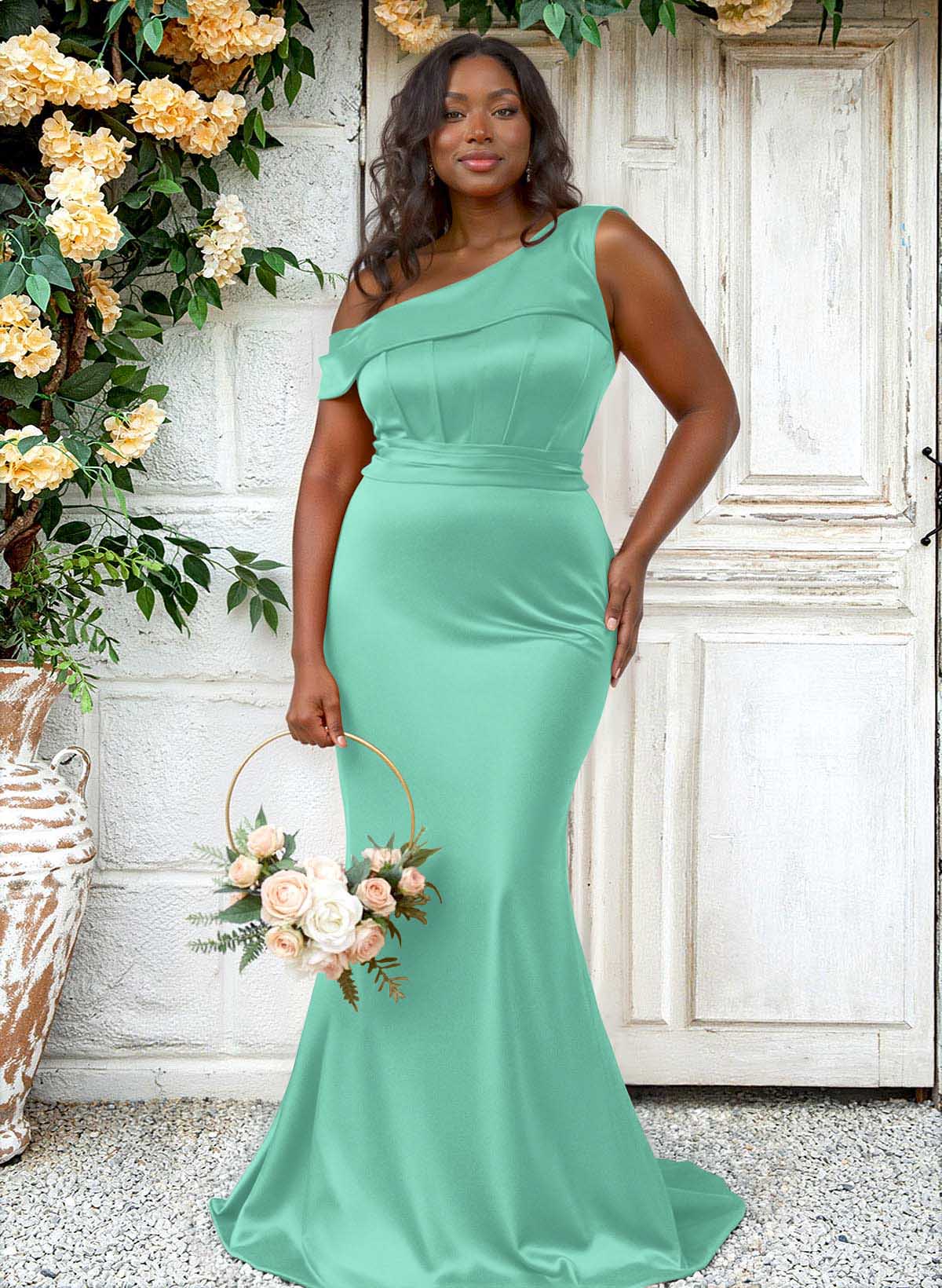 Trumpet/Mermaid Asymmetrical Sweep Train Charmeuse Bridesmaid Dresses, product image 133