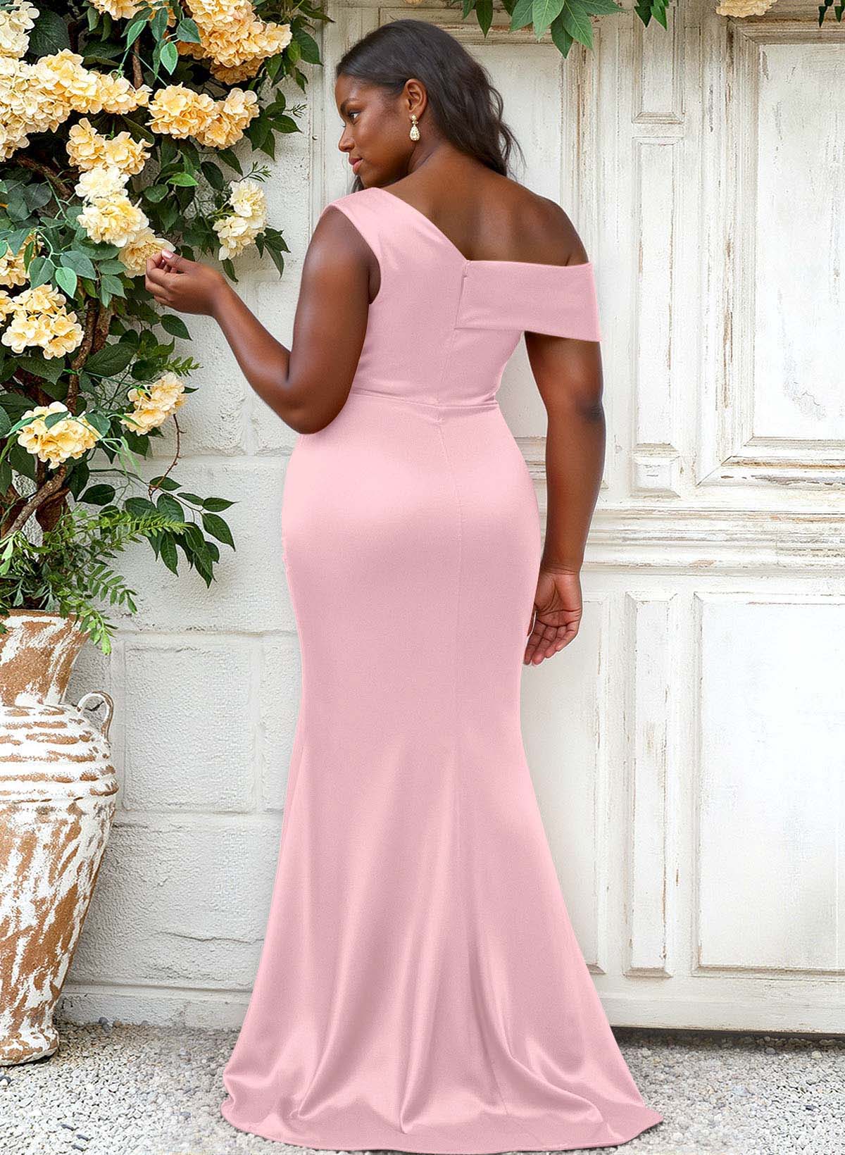 Trumpet/Mermaid Asymmetrical Sweep Train Charmeuse Bridesmaid Dresses, product image 120