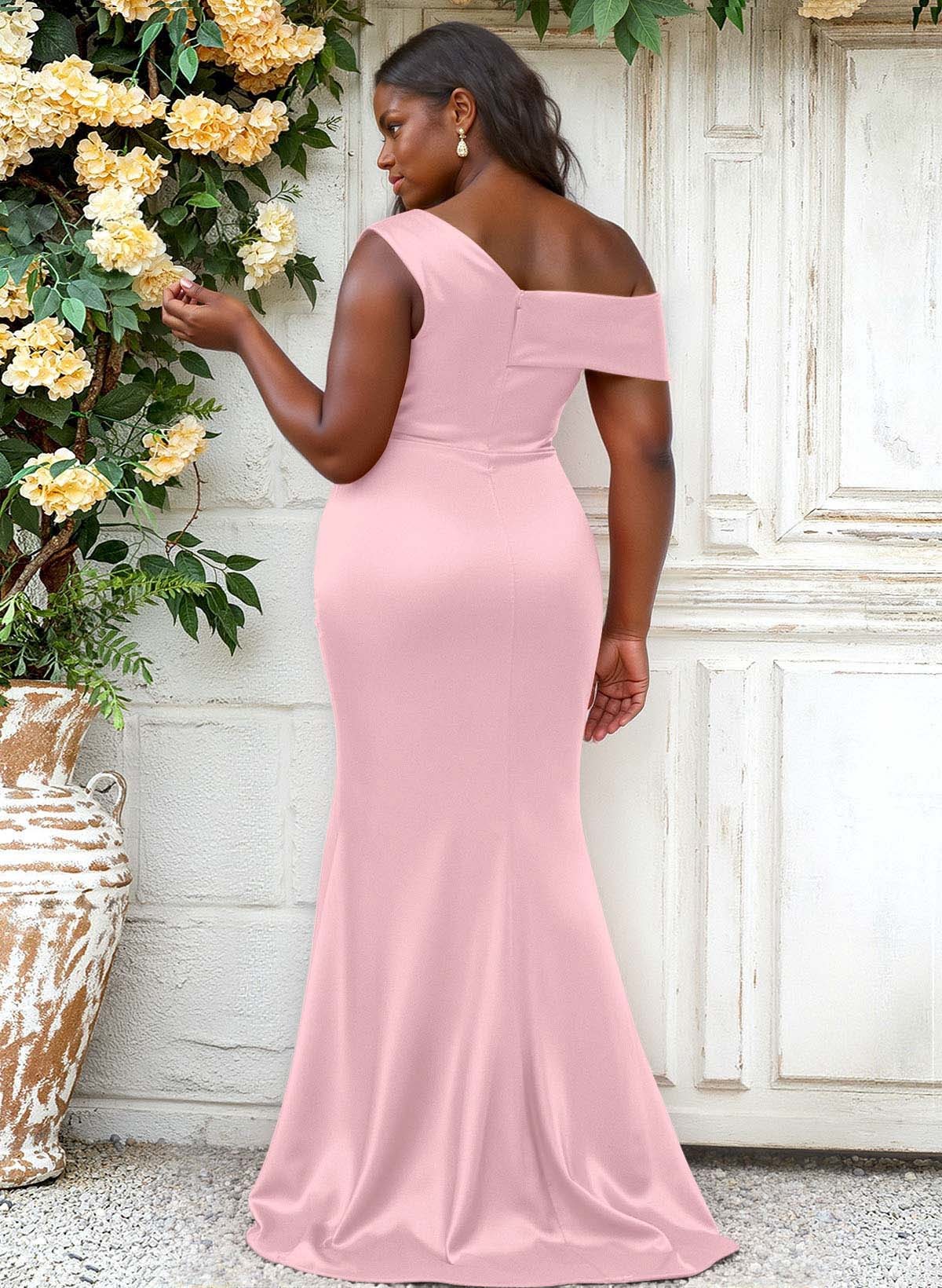 Trumpet/Mermaid Asymmetrical Sweep Train Charmeuse Bridesmaid Dresses, product image 120