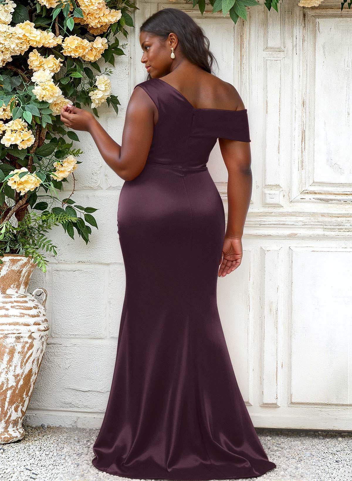 Trumpet/Mermaid Asymmetrical Sweep Train Charmeuse Bridesmaid Dresses, product image 116