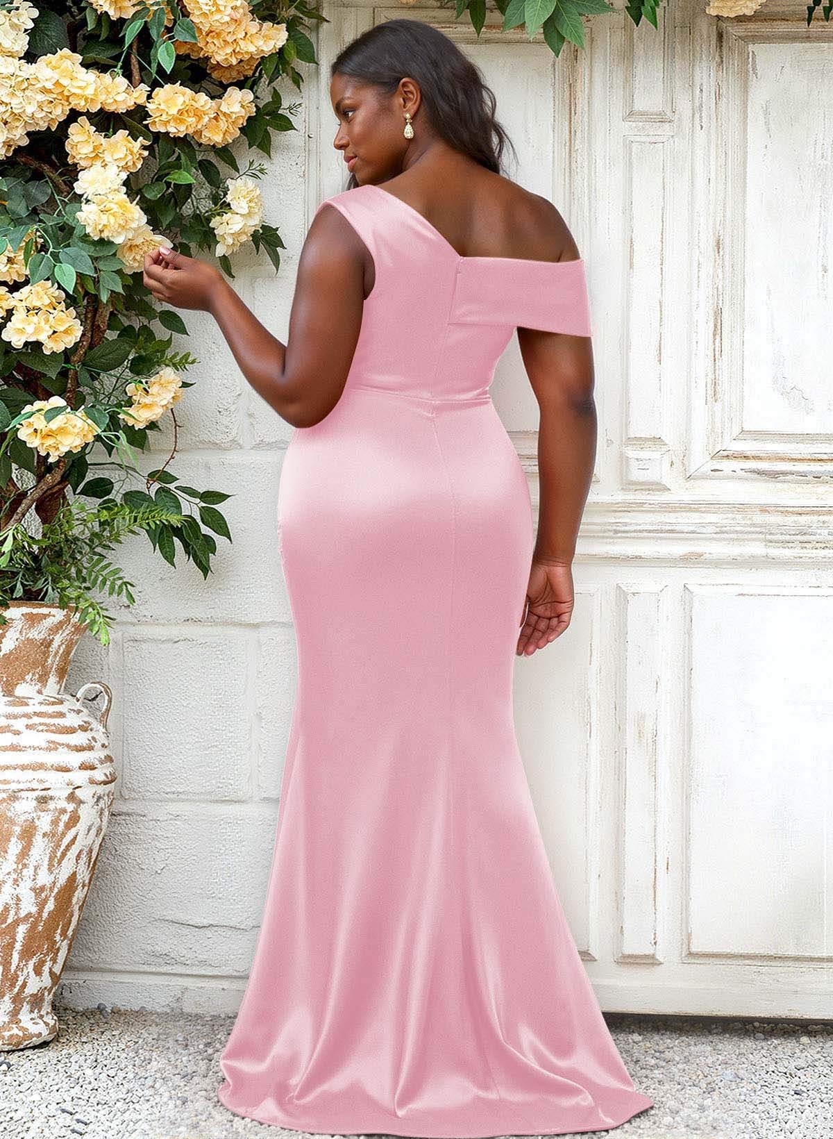 Trumpet/Mermaid Asymmetrical Sweep Train Charmeuse Bridesmaid Dresses, product image 132