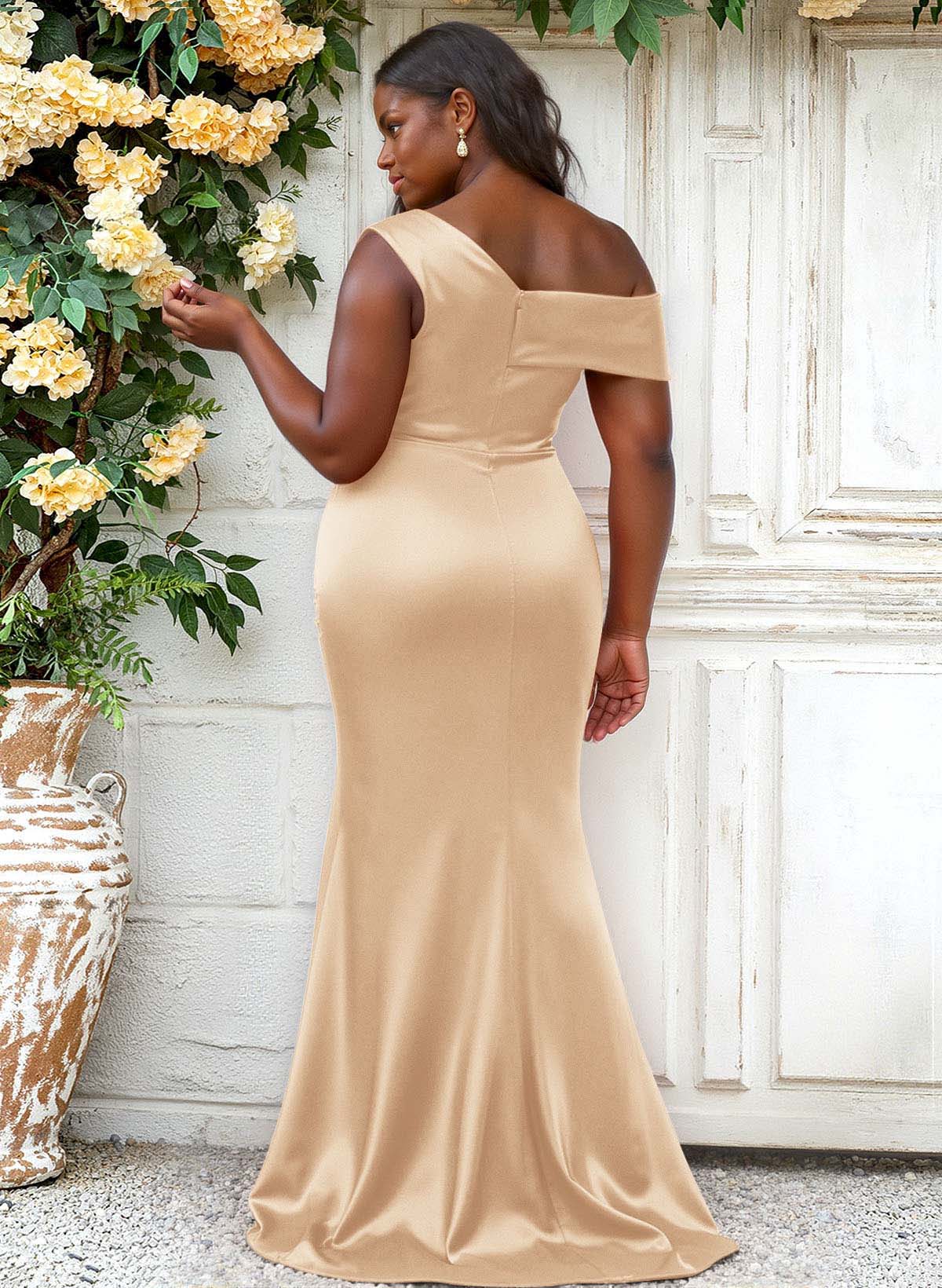 Trumpet/Mermaid Asymmetrical Sweep Train Charmeuse Bridesmaid Dresses, product image 82
