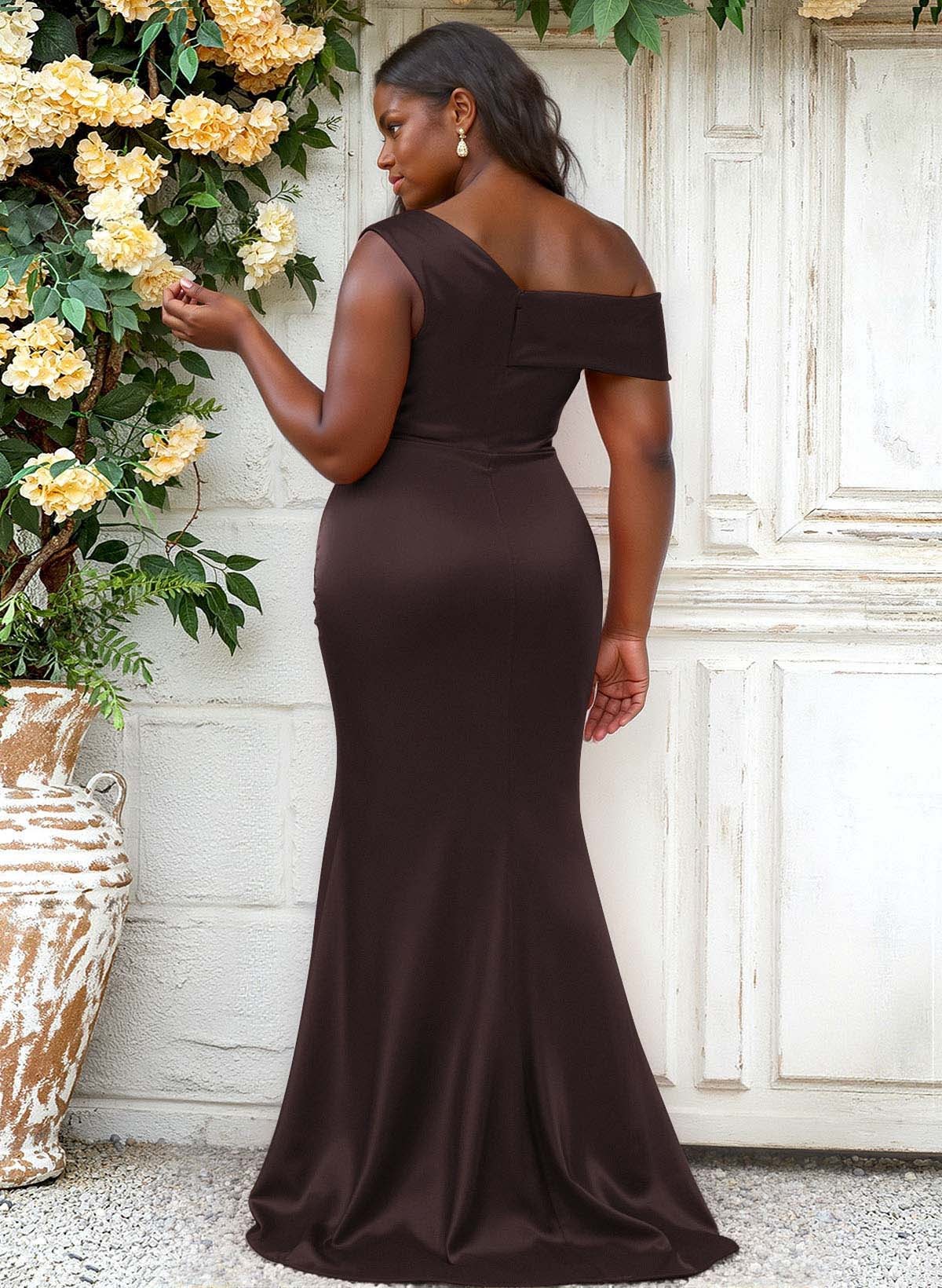 Trumpet/Mermaid Asymmetrical Sweep Train Charmeuse Bridesmaid Dresses, product image 144