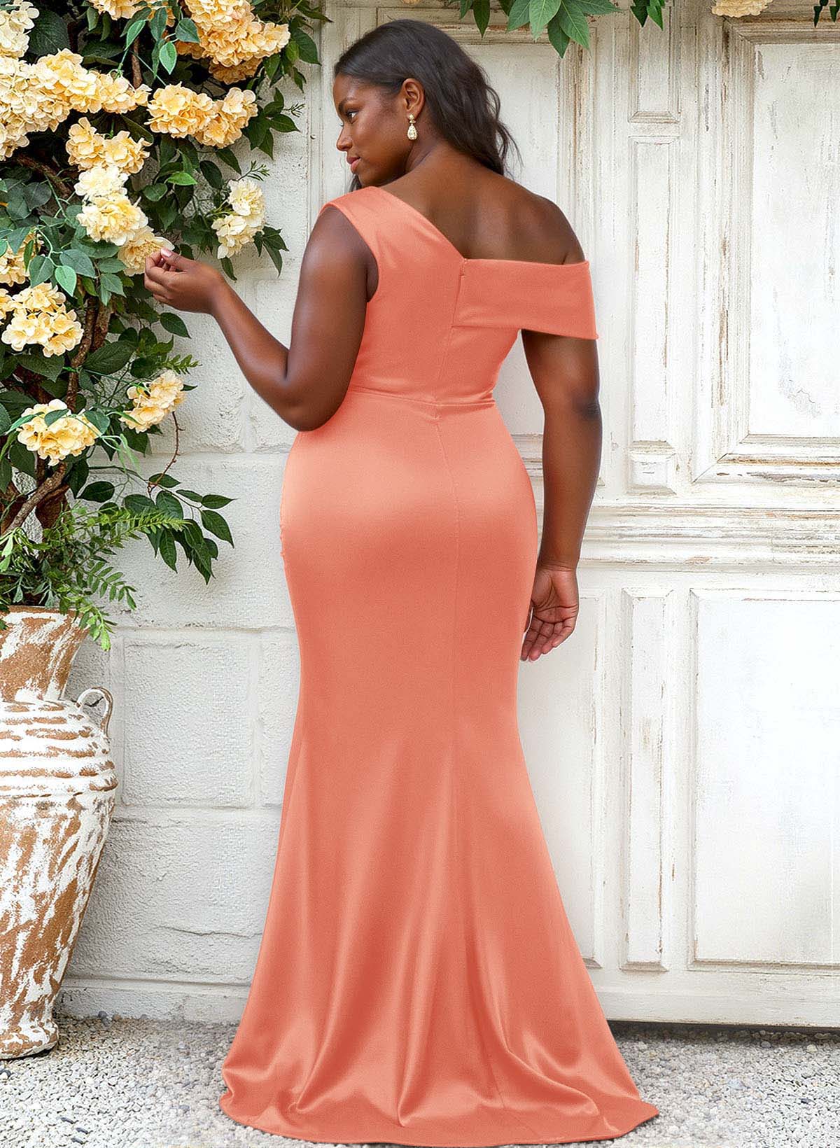 Trumpet/Mermaid Asymmetrical Sweep Train Charmeuse Bridesmaid Dresses, product image 128