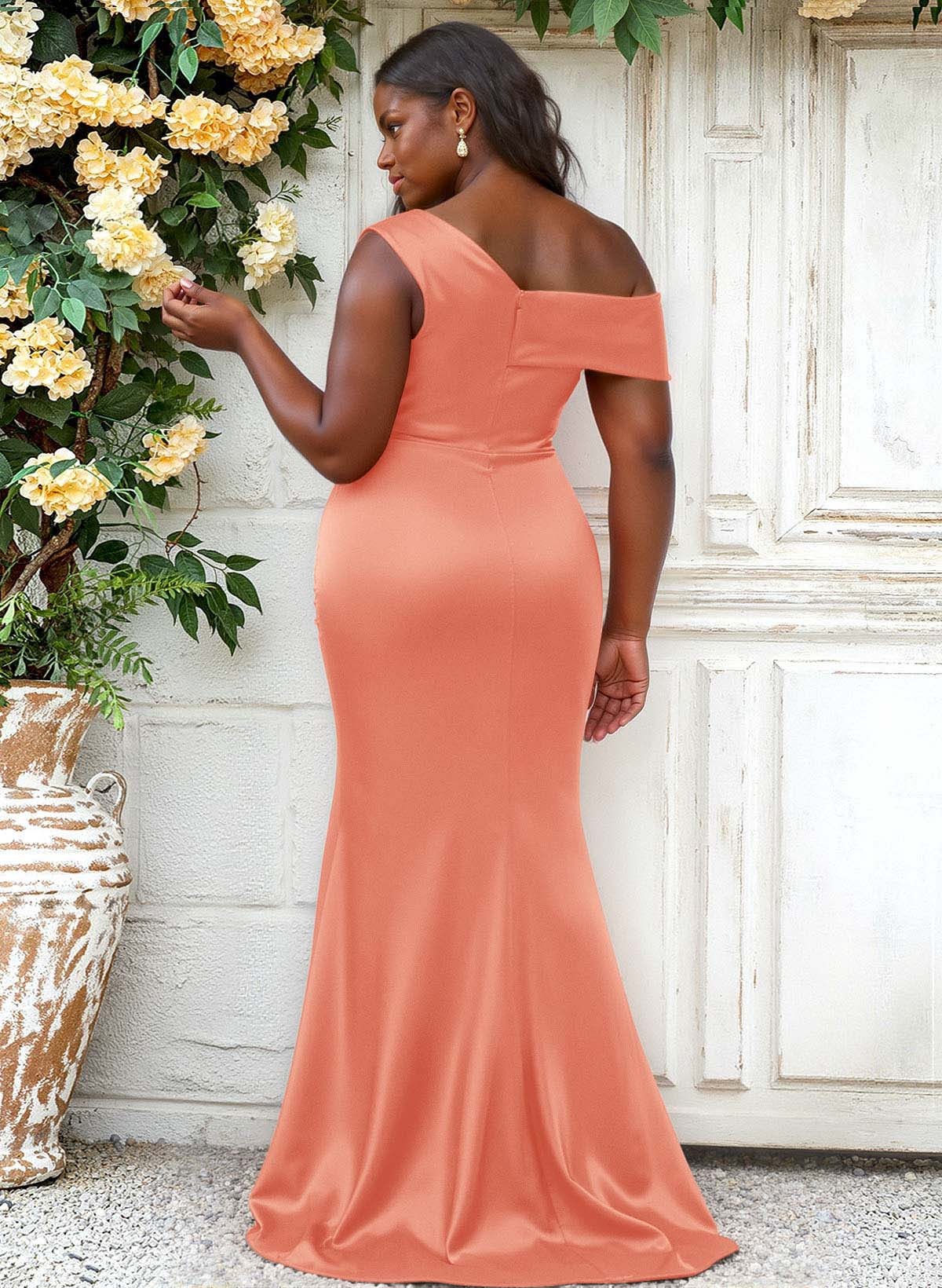 Trumpet/Mermaid Asymmetrical Sweep Train Charmeuse Bridesmaid Dresses, product image 128