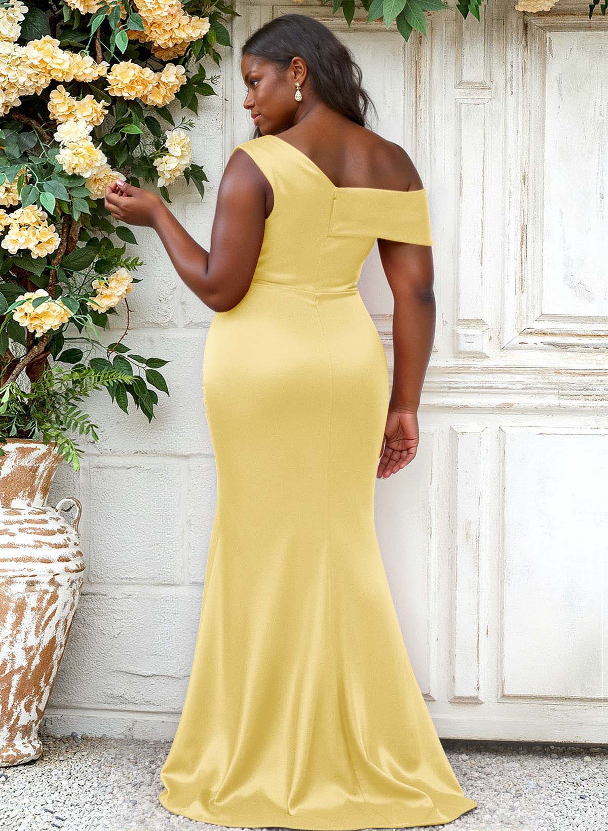 Trumpet/Mermaid Asymmetrical Sweep Train Charmeuse Bridesmaid Dresses, product image 84