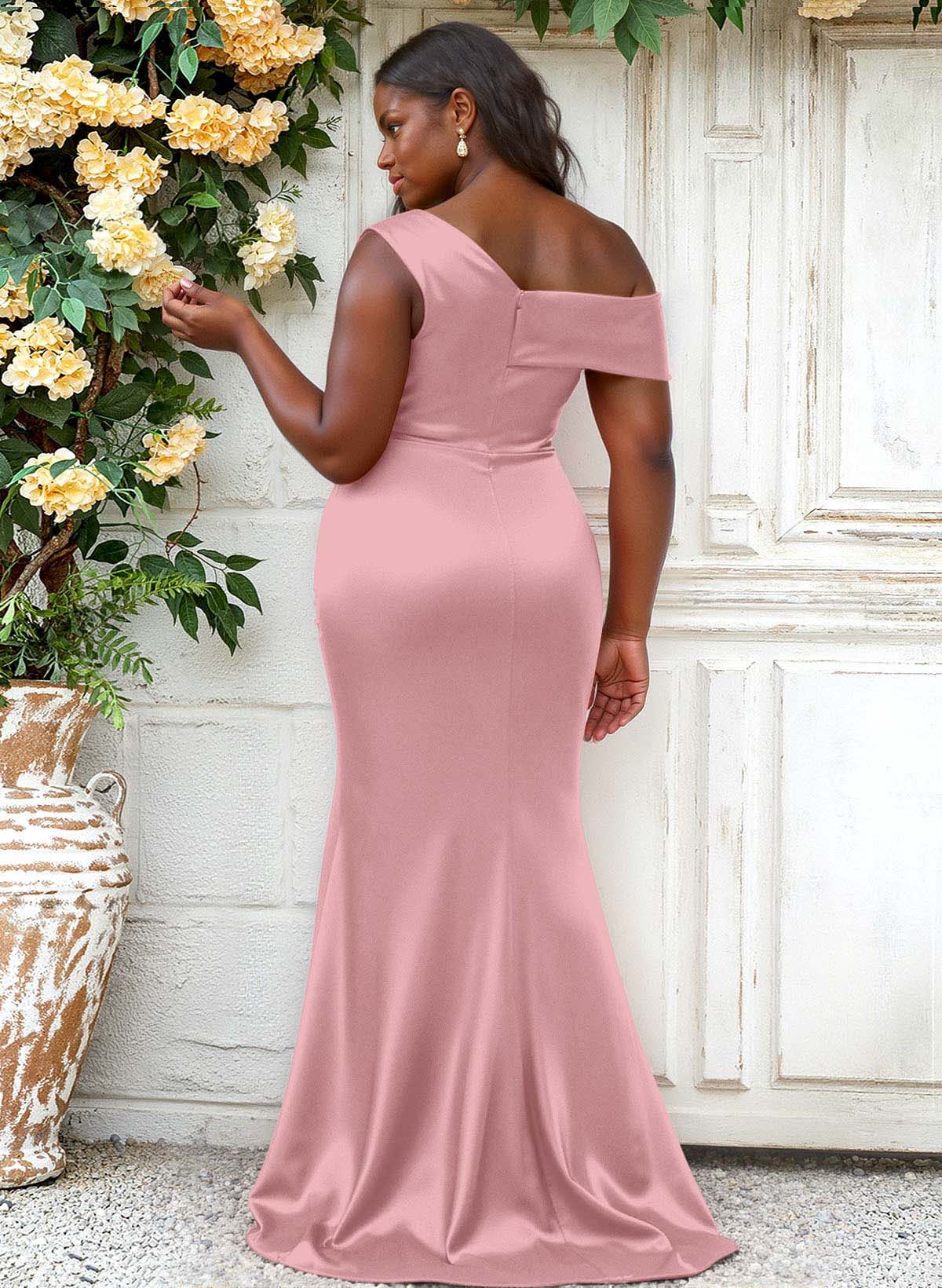 Trumpet/Mermaid Asymmetrical Sweep Train Charmeuse Bridesmaid Dresses, product image 88