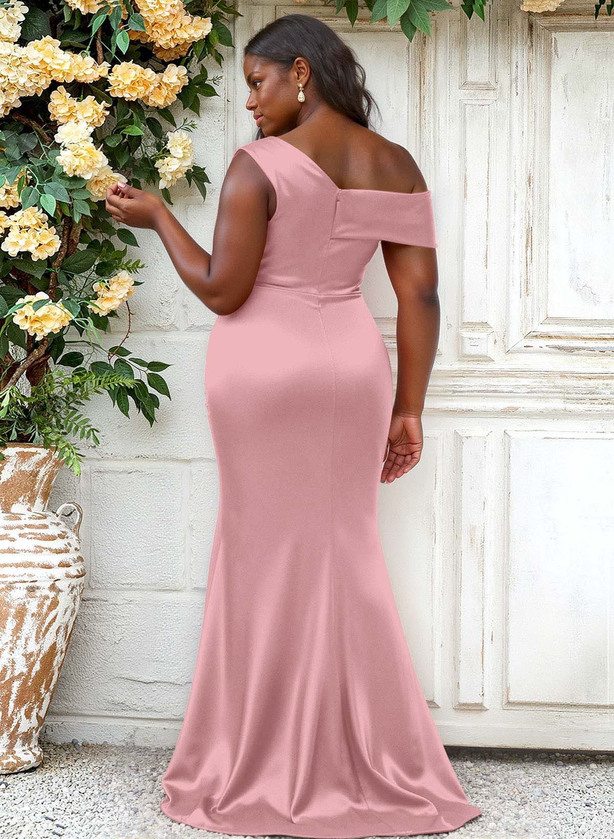 Trumpet/Mermaid Asymmetrical Sweep Train Charmeuse Bridesmaid Dresses, product image 88