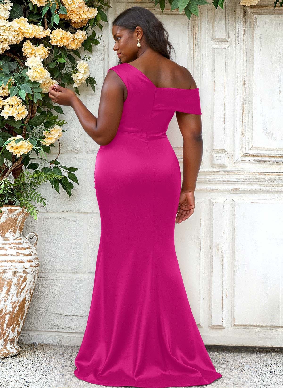 Trumpet/Mermaid Asymmetrical Sweep Train Charmeuse Bridesmaid Dresses, product image 92
