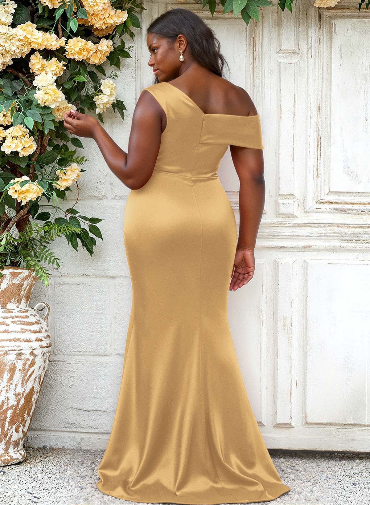 Trumpet/Mermaid Asymmetrical Sweep Train Charmeuse Bridesmaid Dresses, product image 90