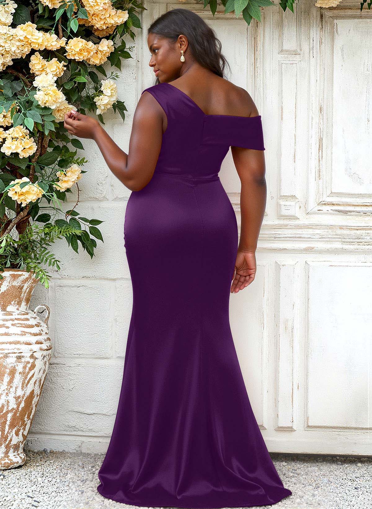 Trumpet/Mermaid Asymmetrical Sweep Train Charmeuse Bridesmaid Dresses, product image 94
