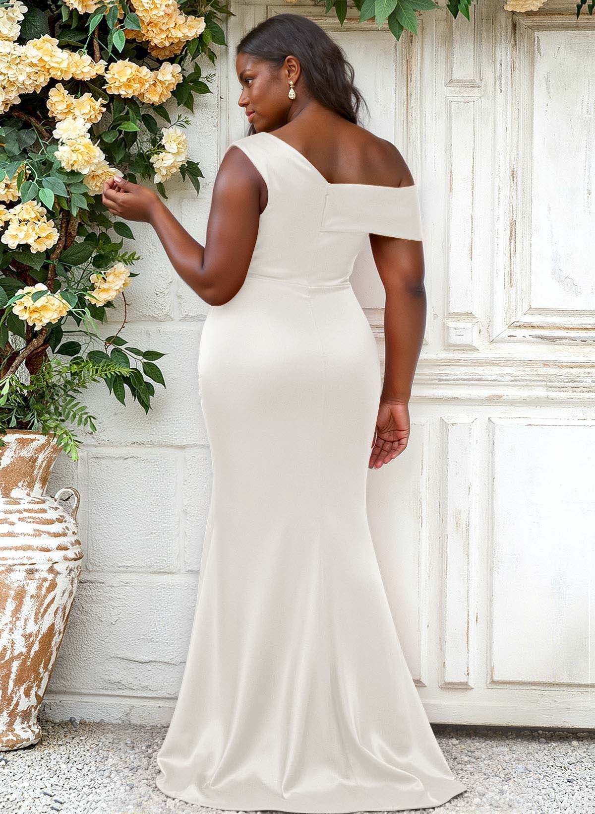 Trumpet/Mermaid Asymmetrical Sweep Train Charmeuse Bridesmaid Dresses, product image 96